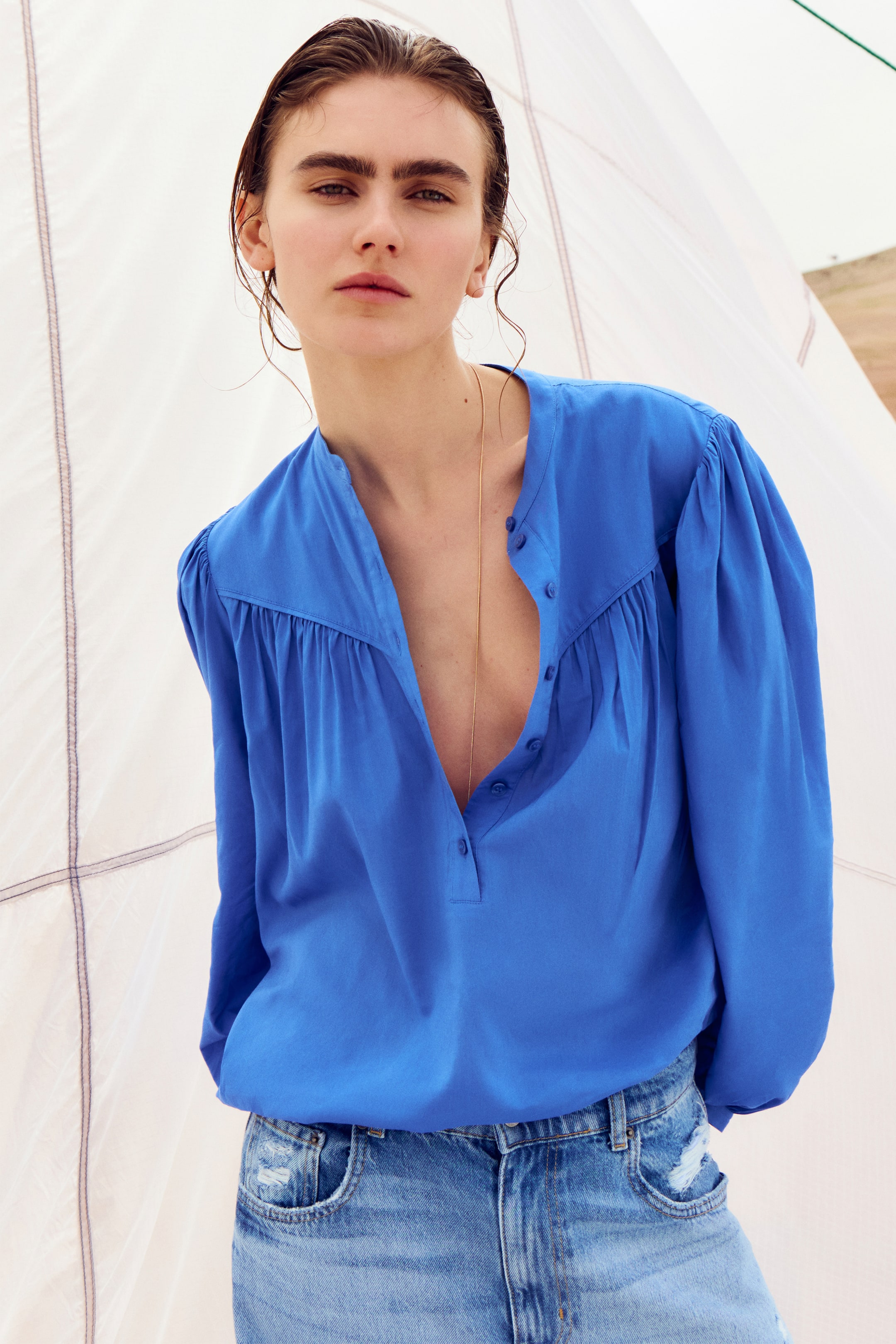 View larger image: Oversized Blouse - Blue - Ladies | H&M US 1