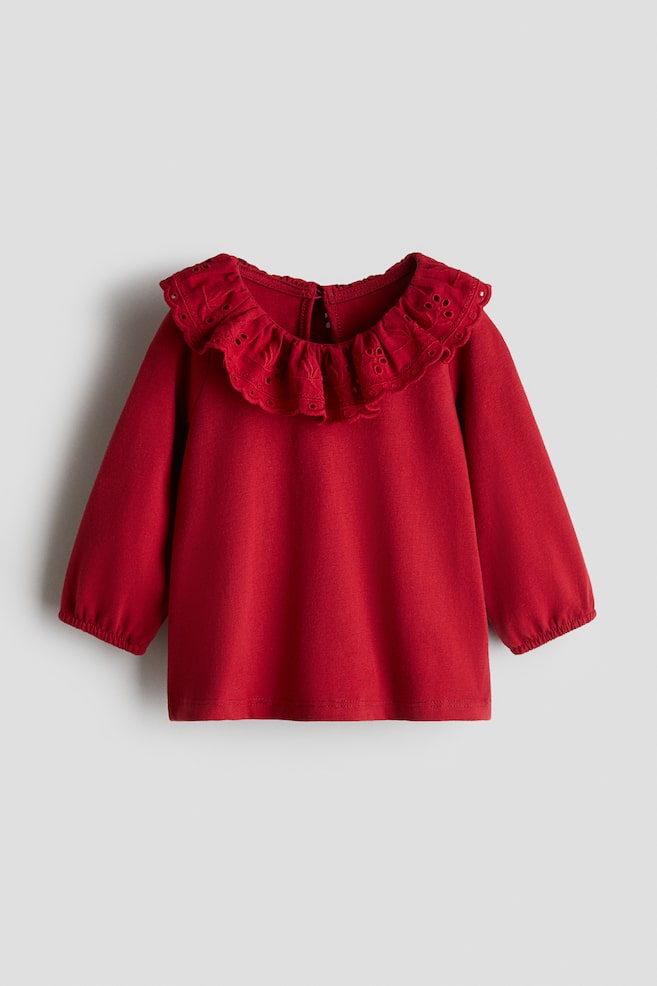 Top with Eyelet-Embroidered Collar - Red - 1