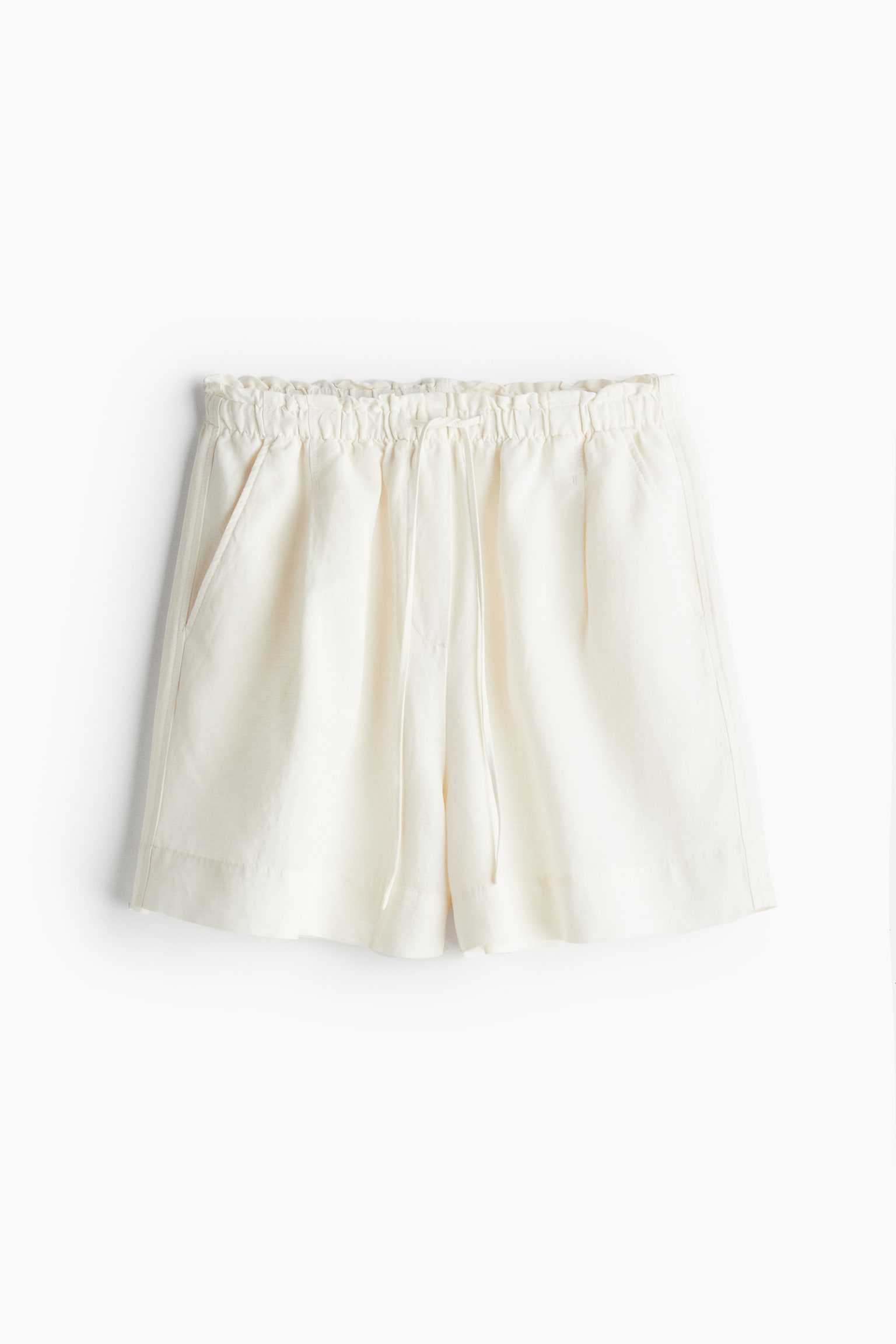 Linen-blend pull-on shorts - White/Black - 2