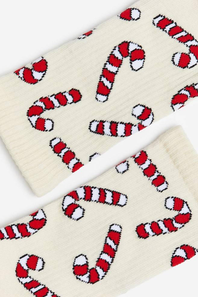 Socks - Beige/candy canes/Gray/patterned - 2