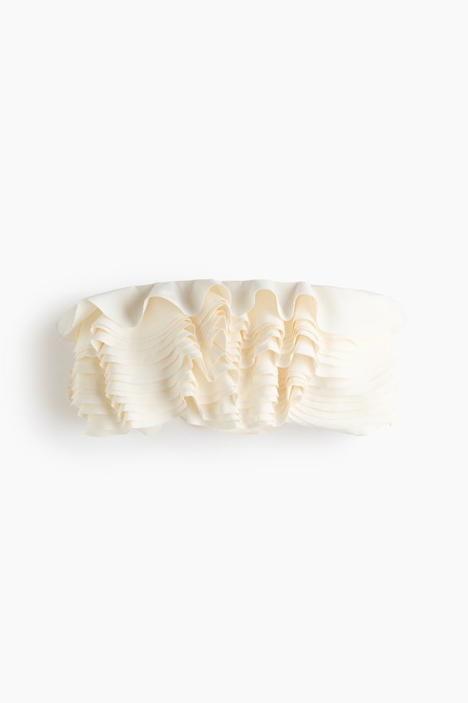 Flounced Bandeau Crop Top - Cream - 1