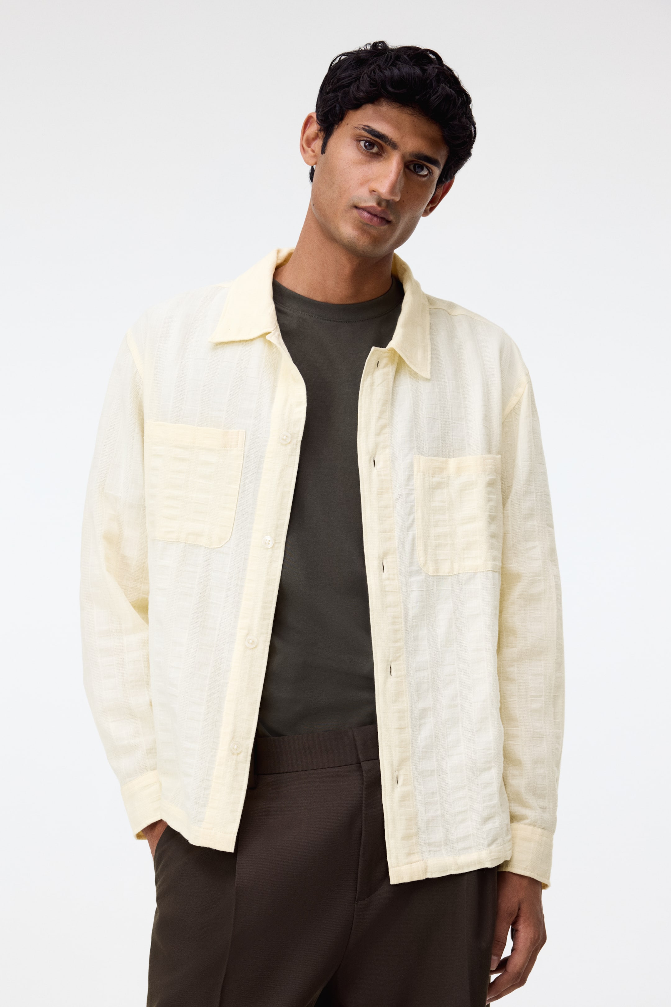 View larger image: Regular Fit Textured cotton shirt - Light yellow - Men | H&M IN 3
