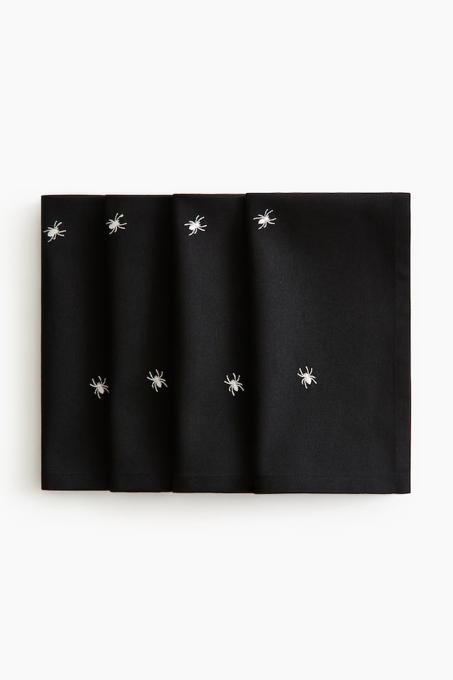 4er-Pack Bestickte Servietten - Schwarz/Spinnen - 1