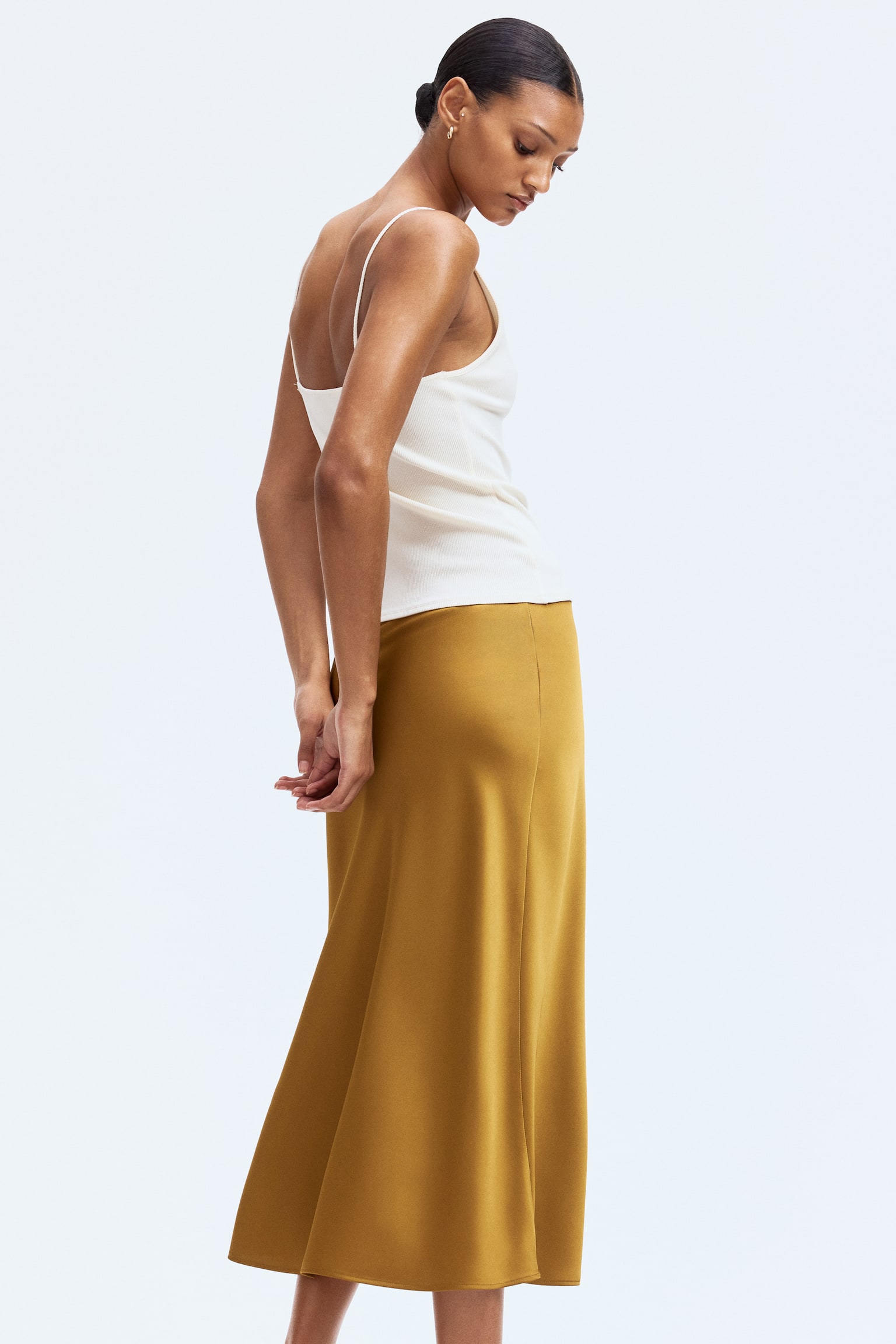 Satin midi skirt - Golden brown/Red - 5