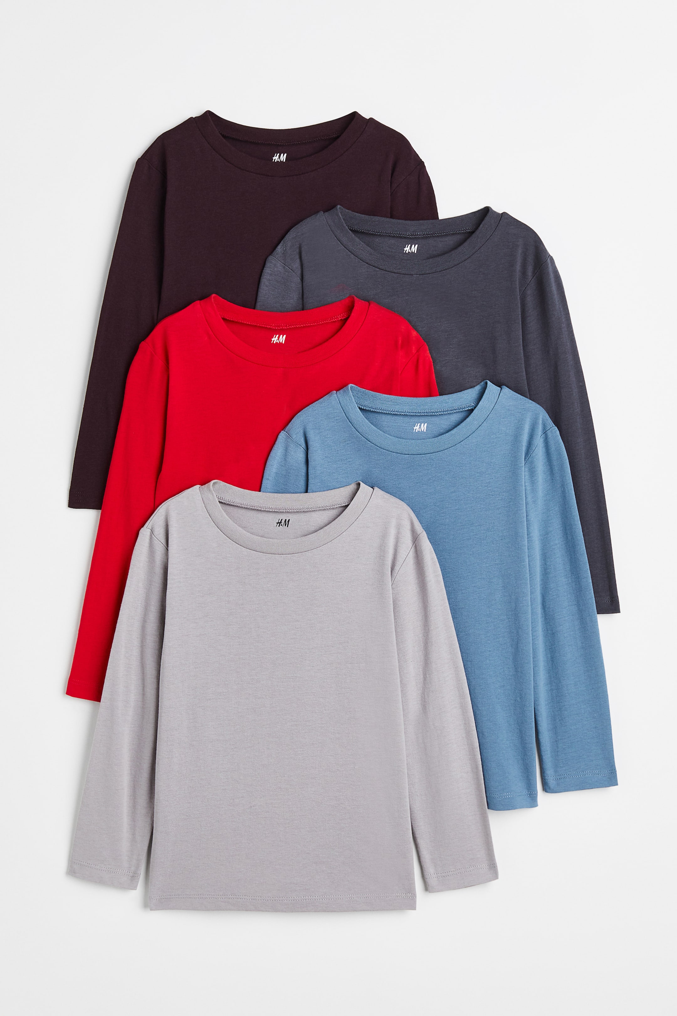 View larger image: 5-pack long-sleeved T-shirts - Red/Blue/Dark grey - Kids | H&M 1