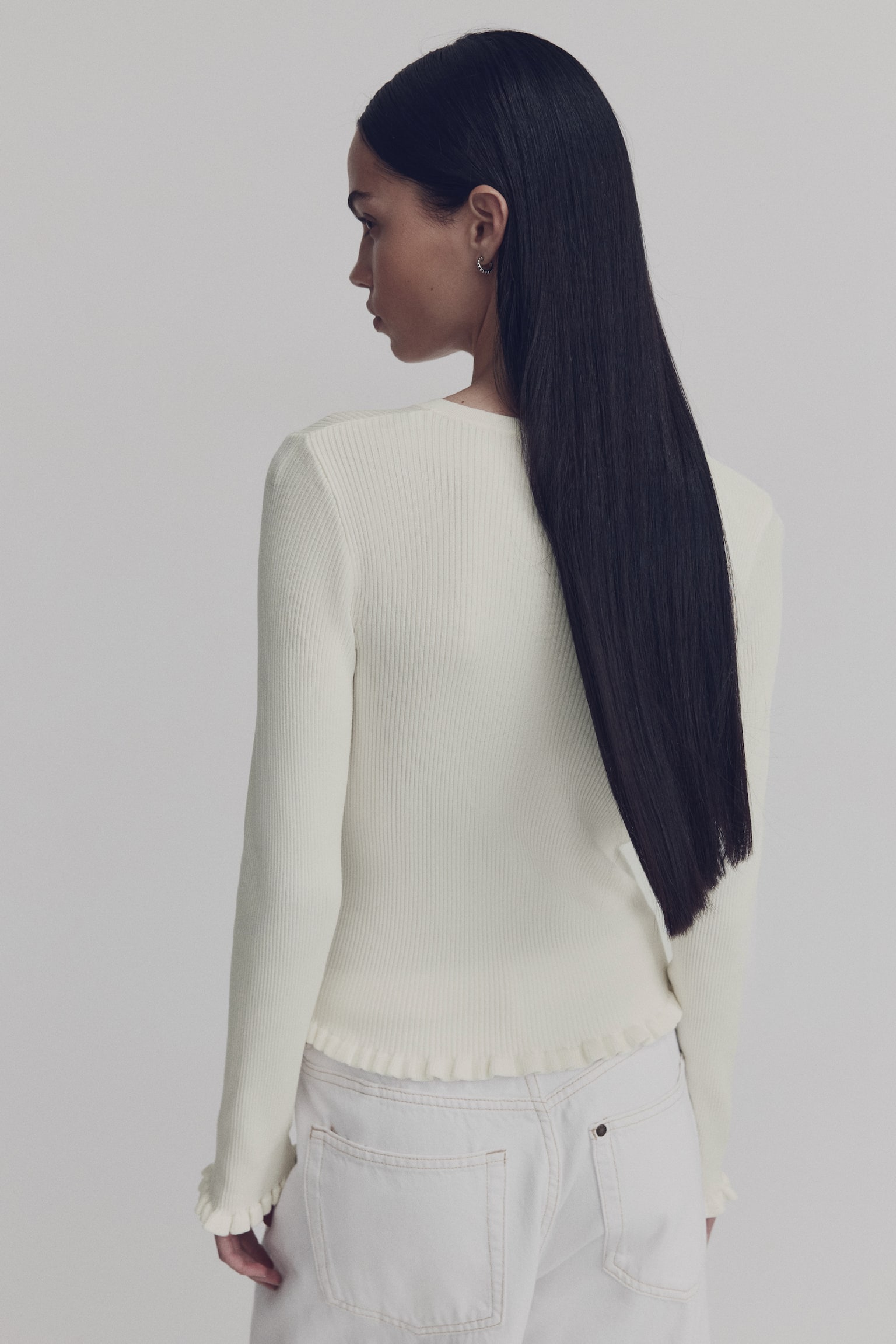 Rib-knit top - White/Navy blue - 4