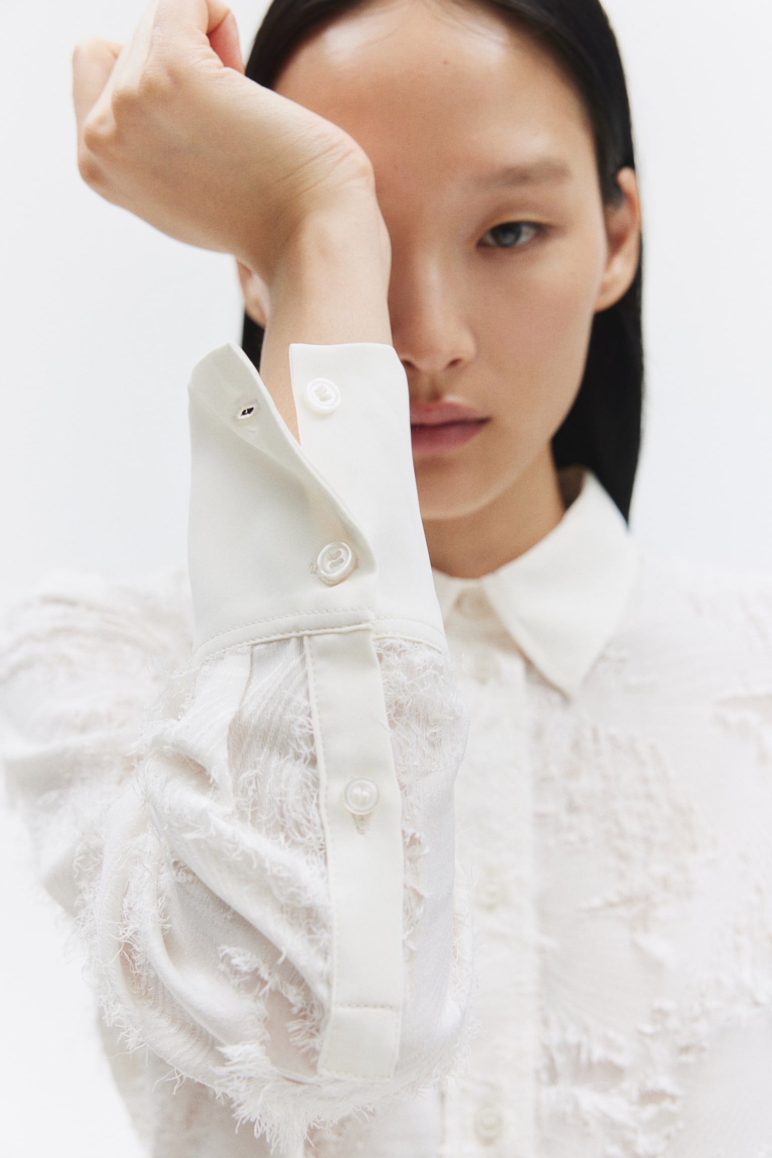 Textured-weave shirt - Cream/Black/Pigeon blue - 3