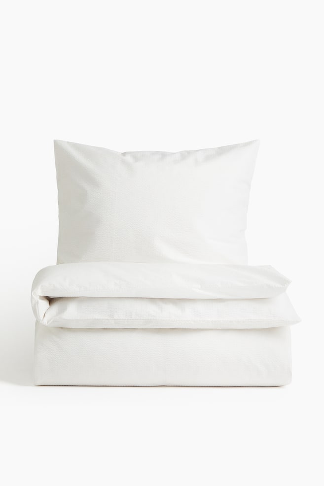 Seersucker single duvet cover set - White/Light yellow/Light beige/Light pink - 1