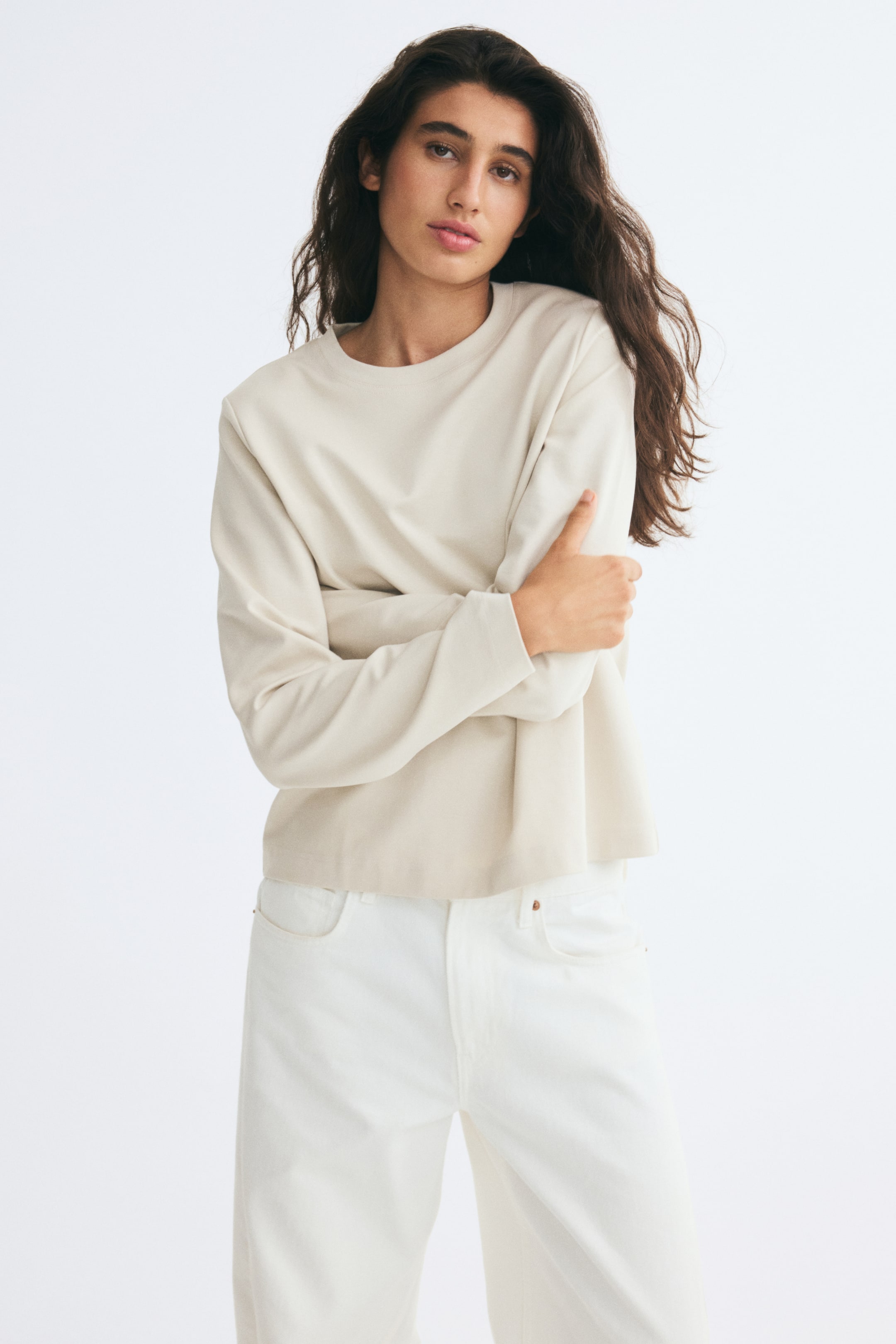View larger image: Cotton jersey top - Light beige - Ladies | H&M 1