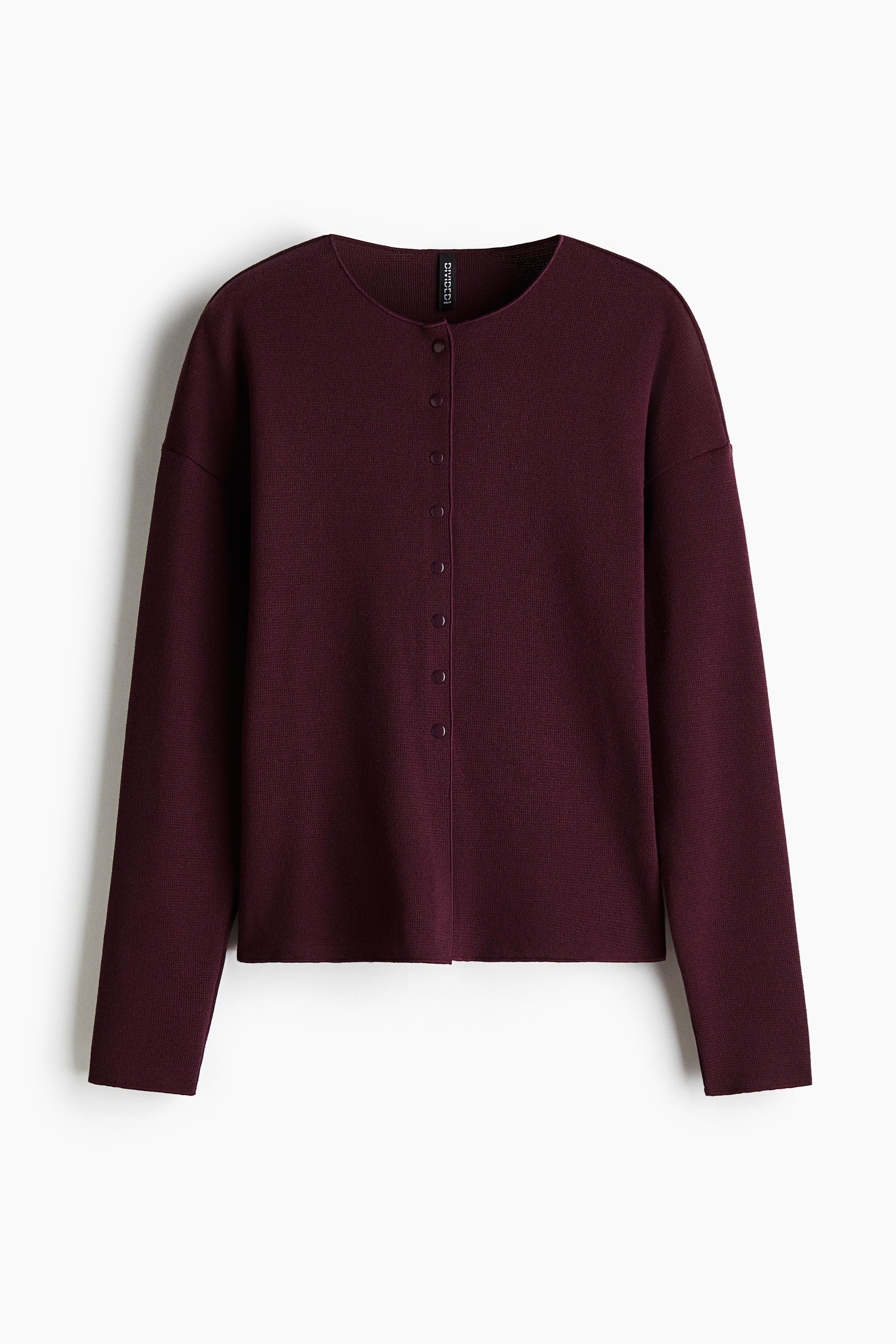 紋理感針織開襟衫 - 酒紅色