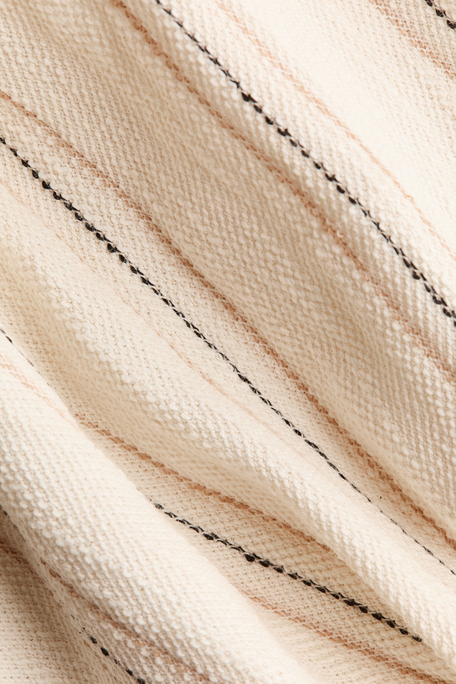 Pamuklu ve Tek Omuzlu Tekstüre Üst - Krem/Çizgili - 2