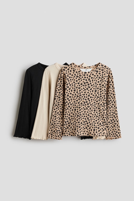 Детские топы H&M 3-Pack Ribbed Overlocked-Edge Tops