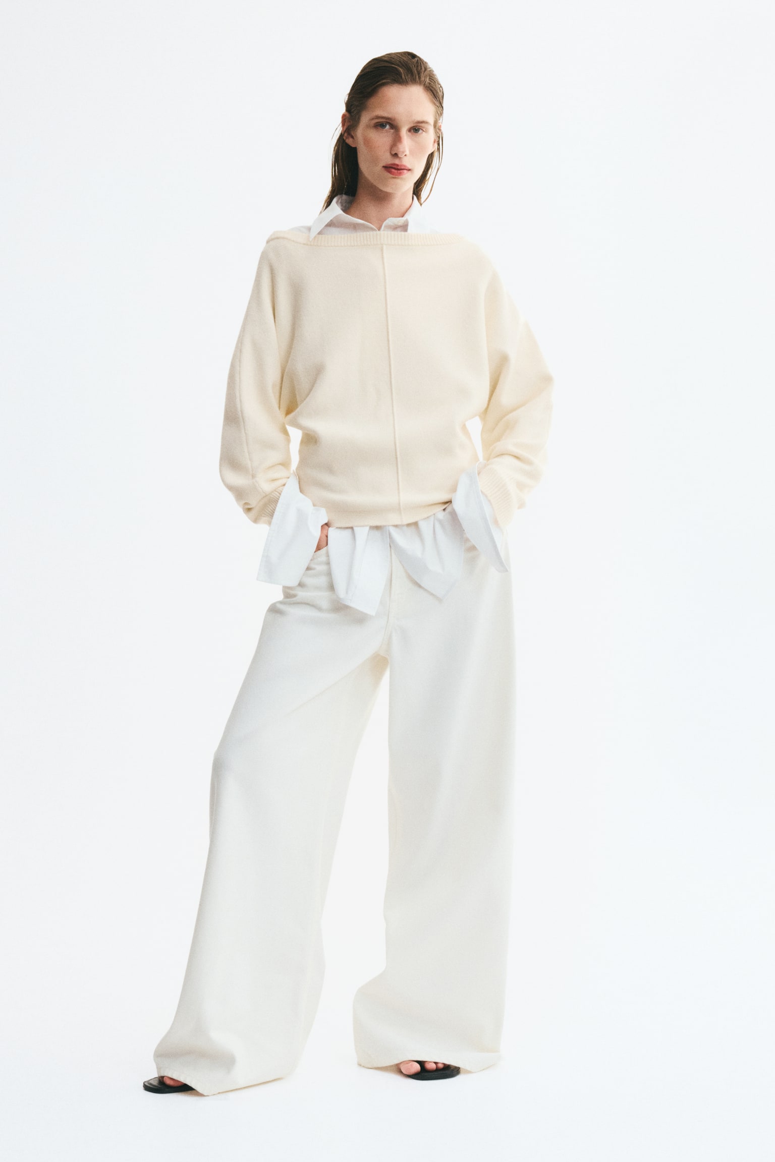 Женский свитер H&M Viscose-Blend Boat-Neck, цвет: Кремовый — фото 4