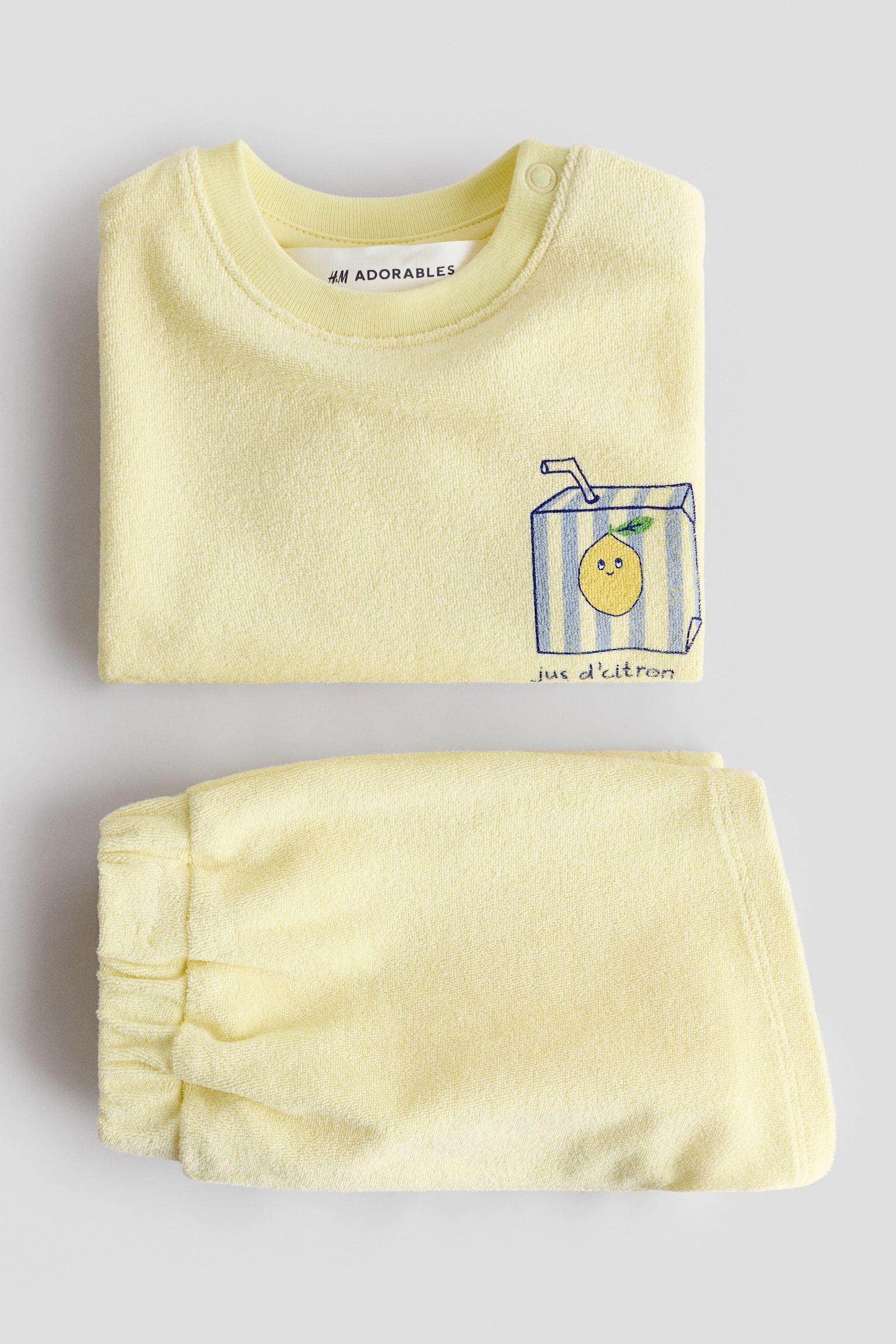 Ensemble 2 pièces en tissu éponge - Jaune/Jus d'citron/Jaune/rayures bleues - 2