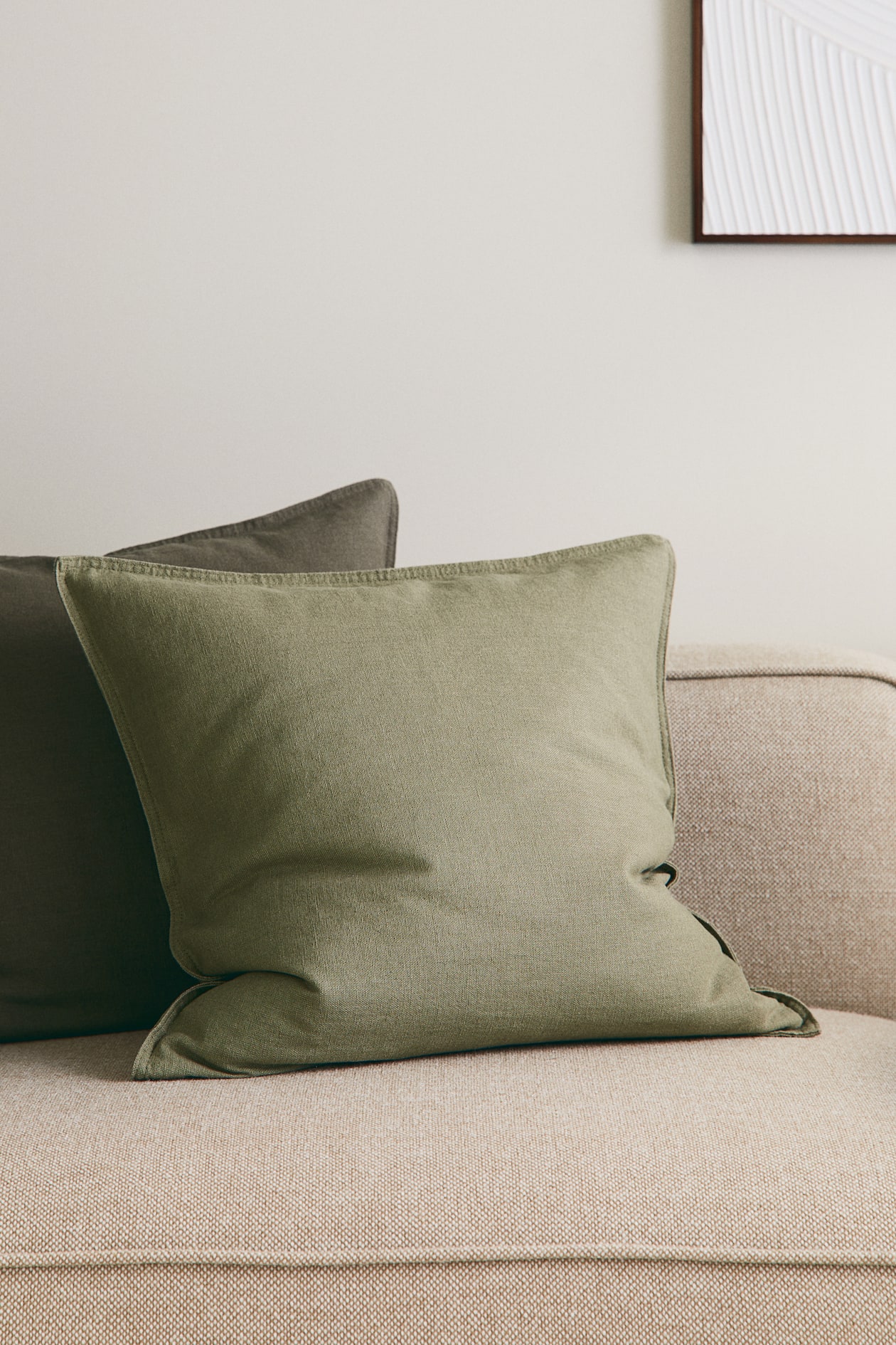 Linen-blend cushion cover - Khaki green - Home All | H&M GB