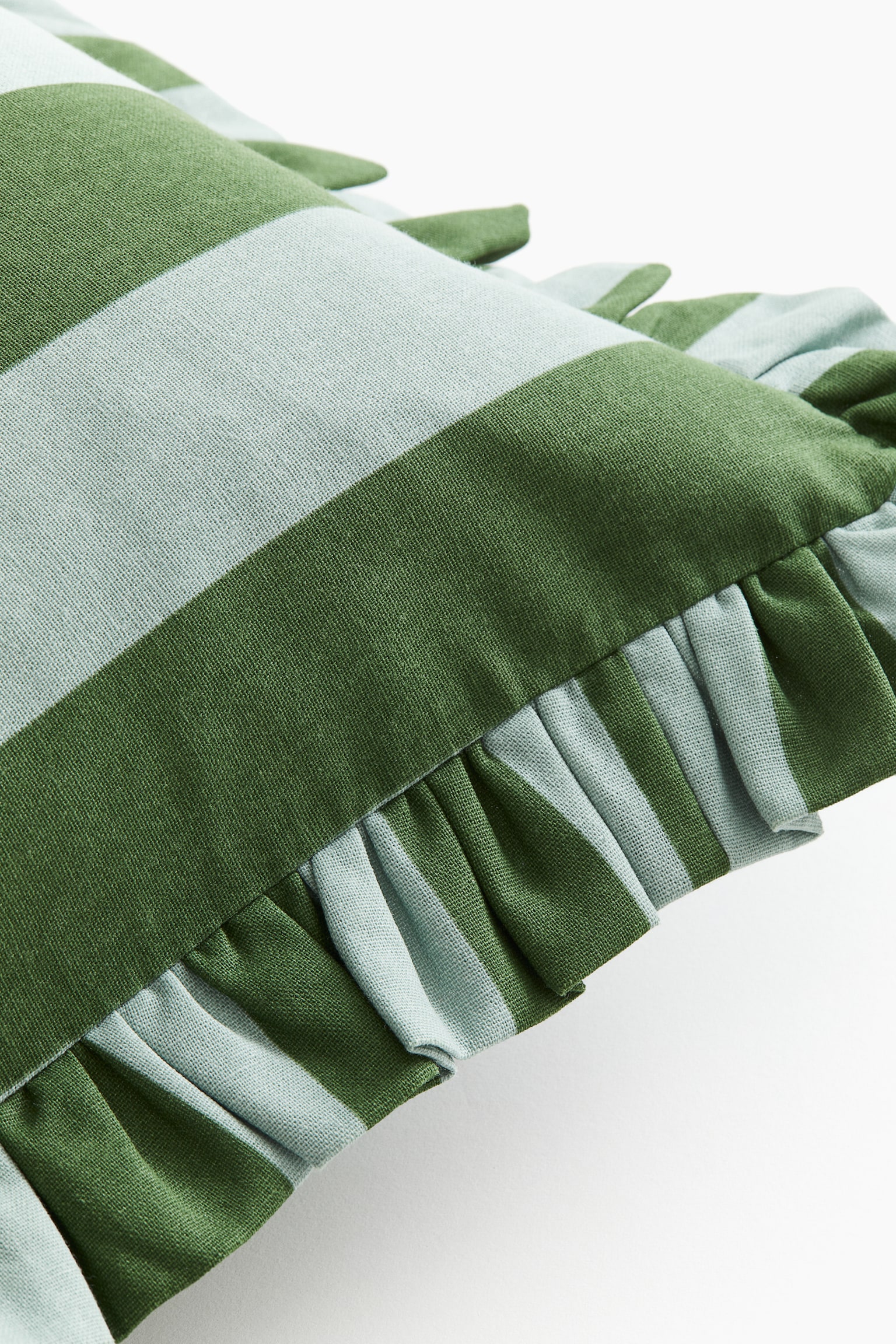 Frill-trimmed cushion cover - Dark green/Striped/Blue/Striped - 2