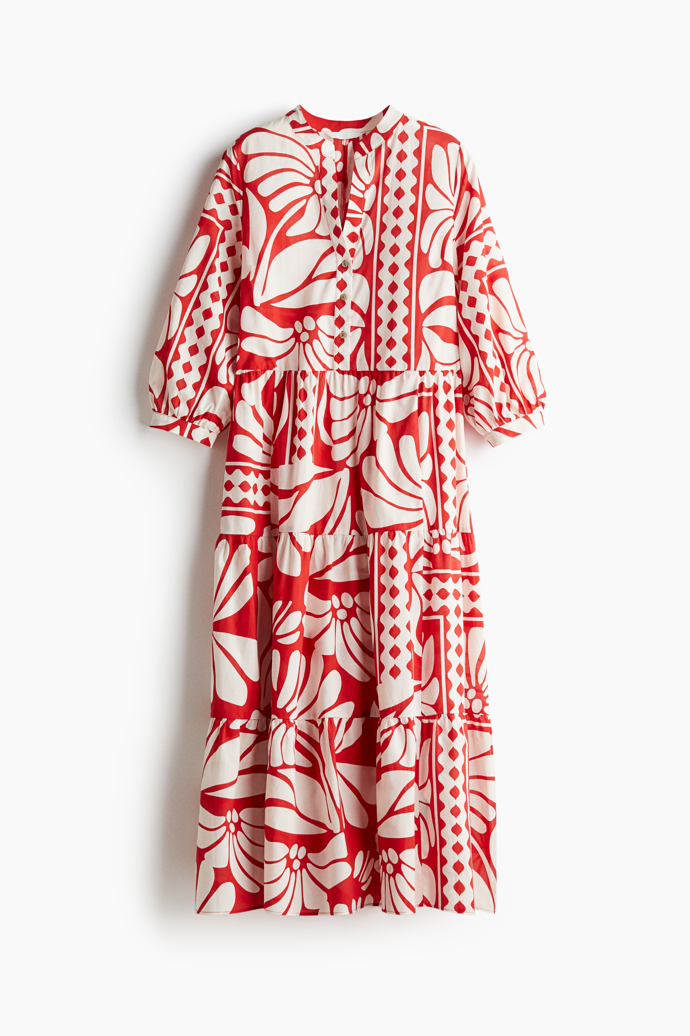 Abito midi a balze - Rosso acceso/fantasia/Verde/fantasia/Nero/crema fantasia