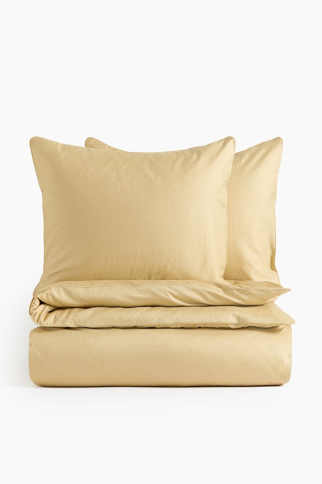 Cotton Sateen King/Queen Duvet Cover Set - Dusty yellow/Taupe - 1