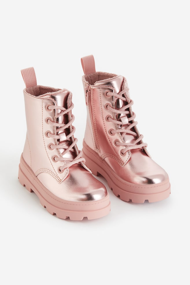 Warm-lined lace-up boots - Pink/Black/Black/Light beige/Leopard print - 1