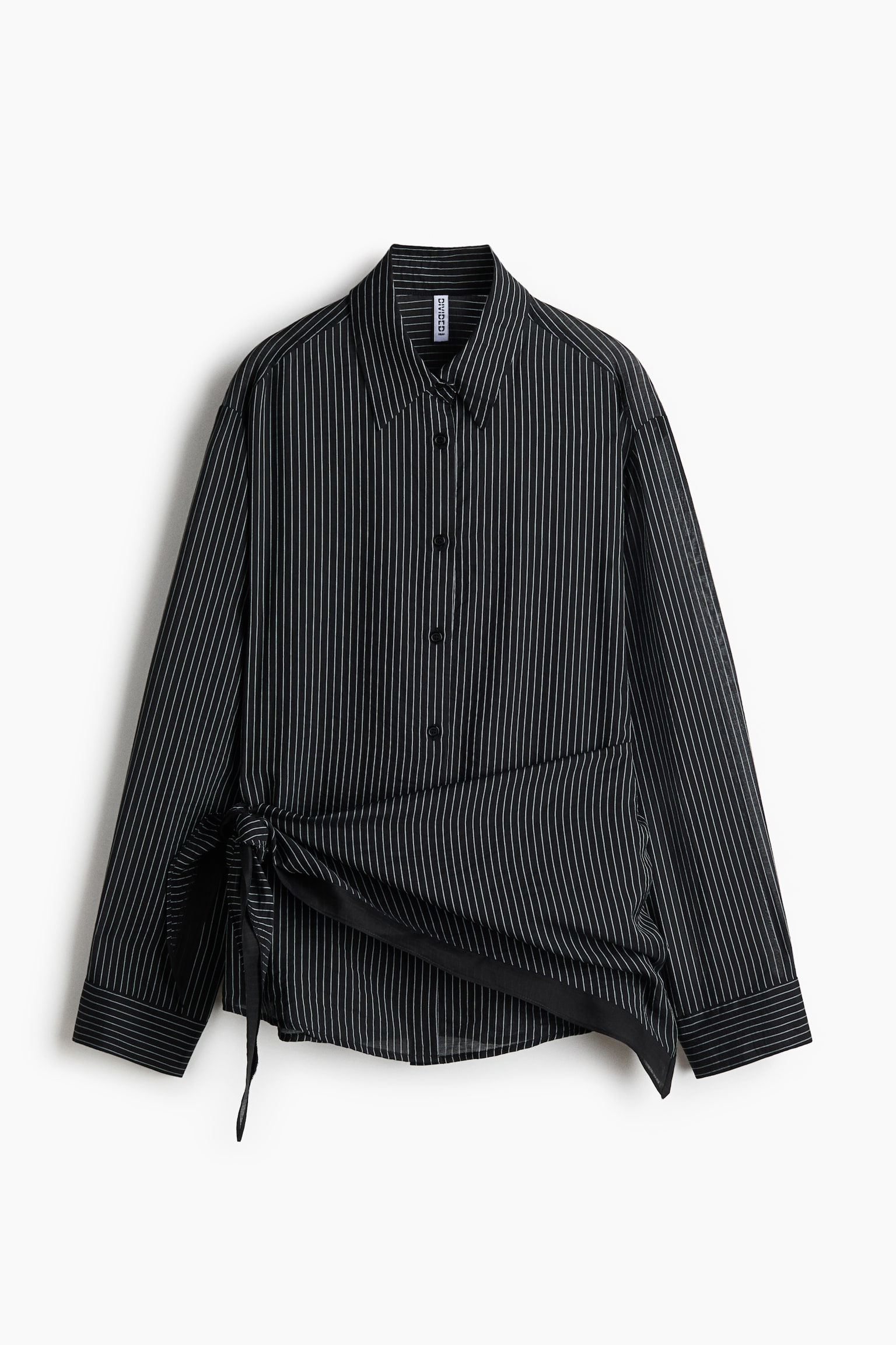 Scarf-Detail Shirt - Black/pinstriped - 1
