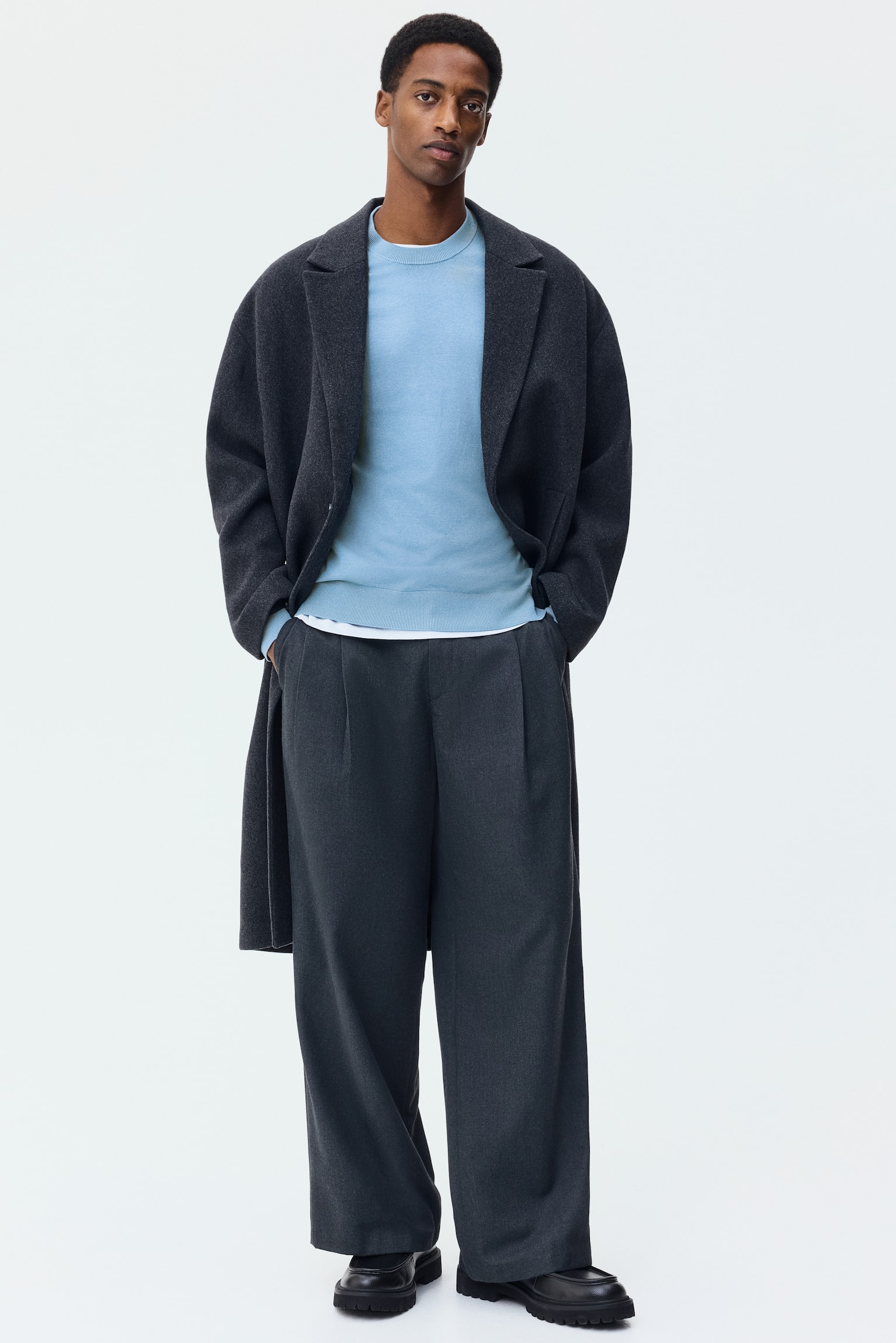 Suéter Regular Fit en tejido fino - Azul tenue/Gris jaspeado/Beige - 3