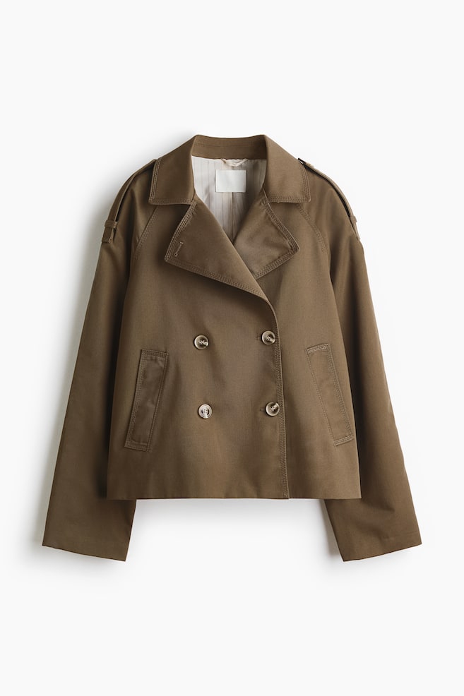 Short Trench Coat - Dark khaki green/Beige - 1