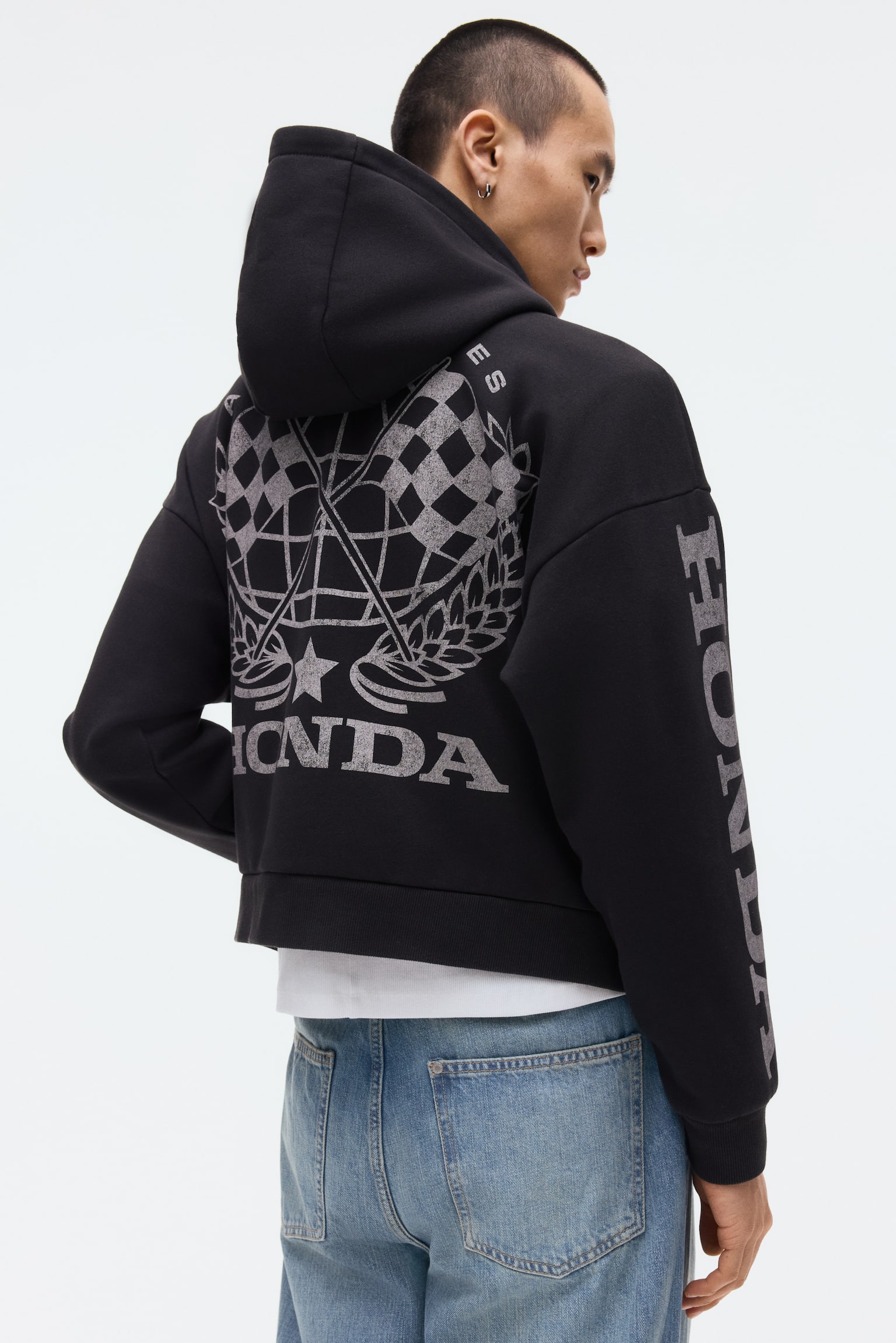 Oversized Fit Printed zip-through hoodie - Black/Honda - 1