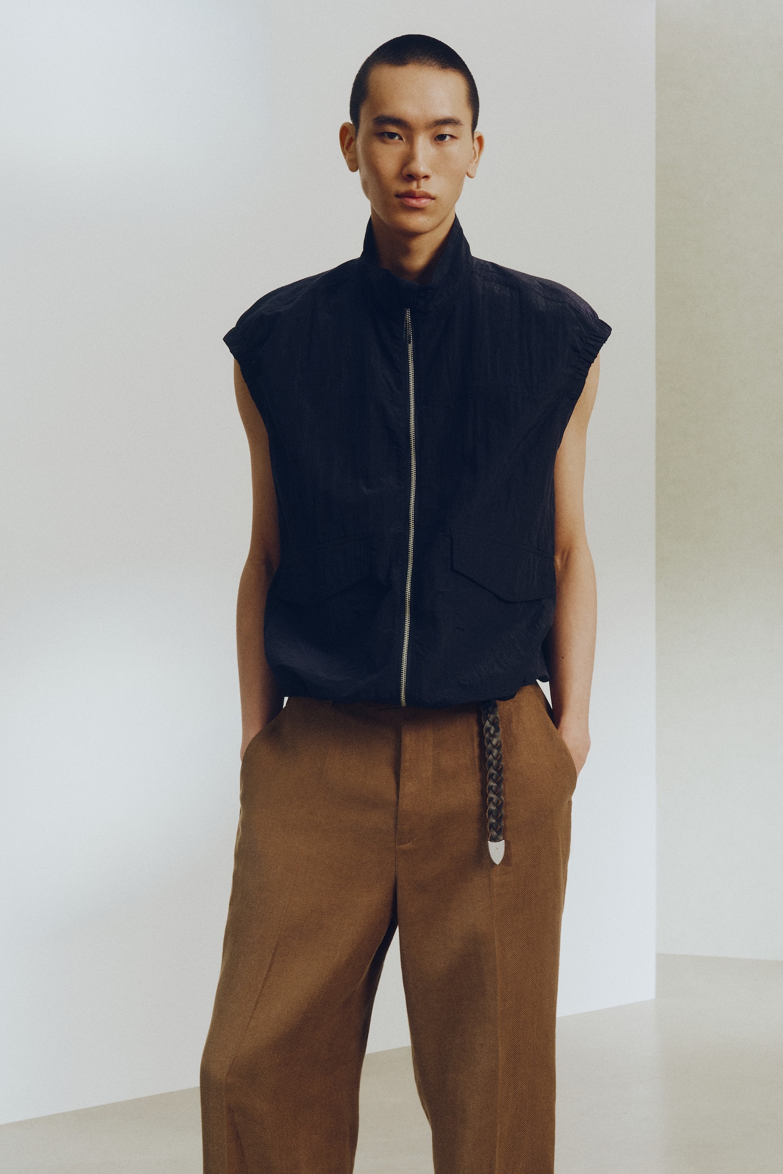 Lniane spodnie Loose Fit - Brązowy - 3