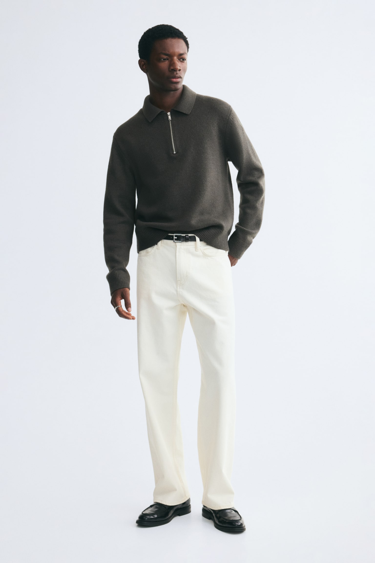 Мужское поло H&M Regular Fit Wool polo shirt, цвет: Тёмный хаки зелёный — фото 4