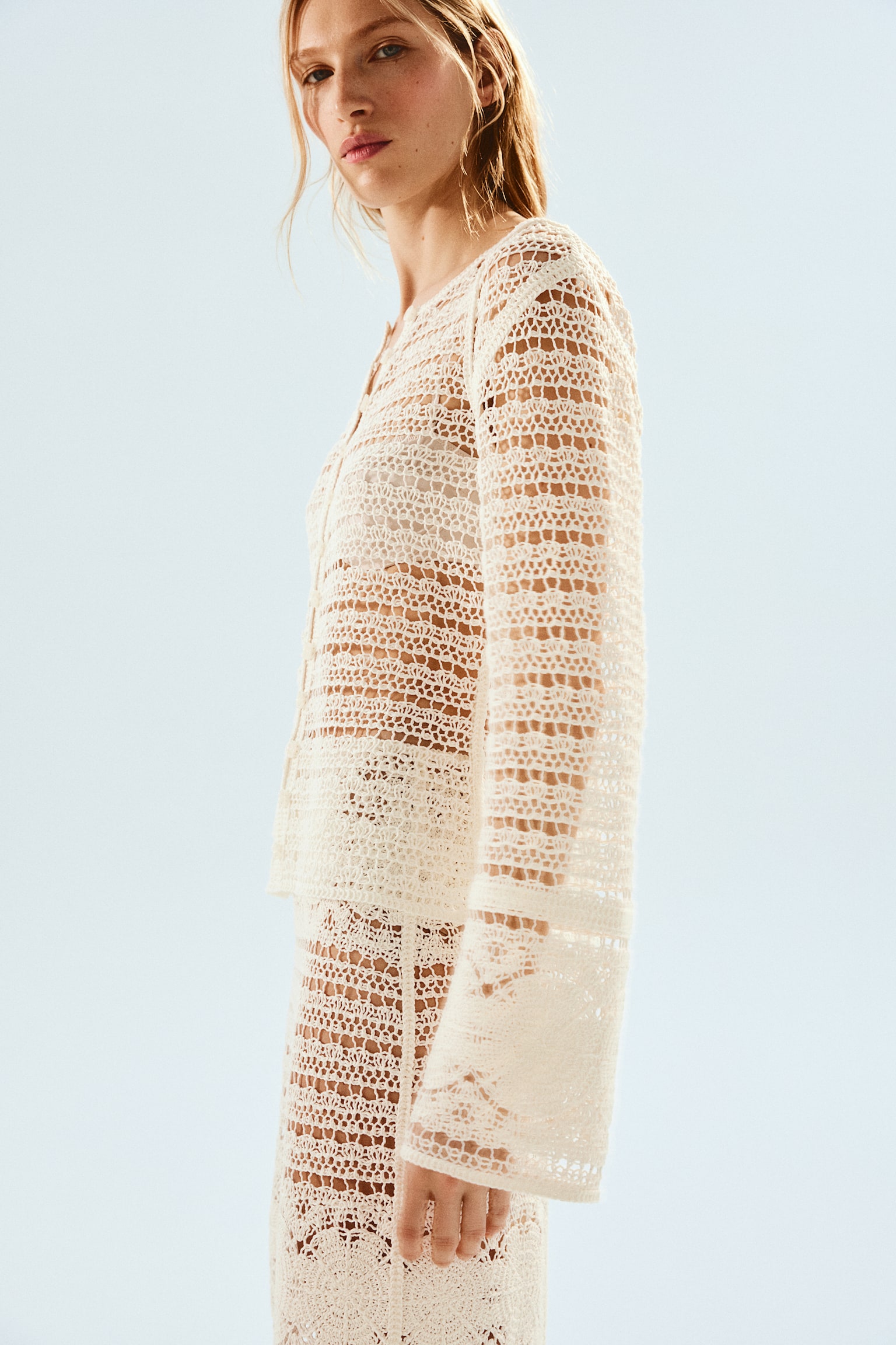 Crochet-look cardigan - Cream - 7