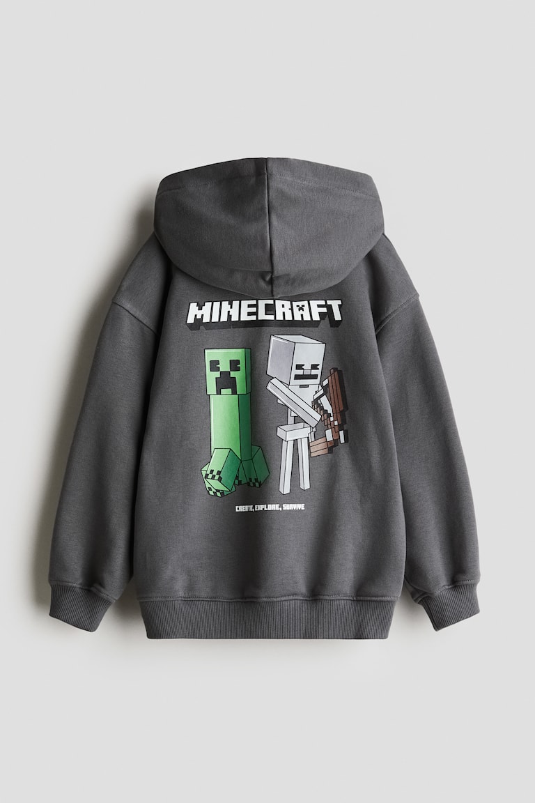 Printed zip-through hoodie Dark grey/Minecraft Kids H&M IN