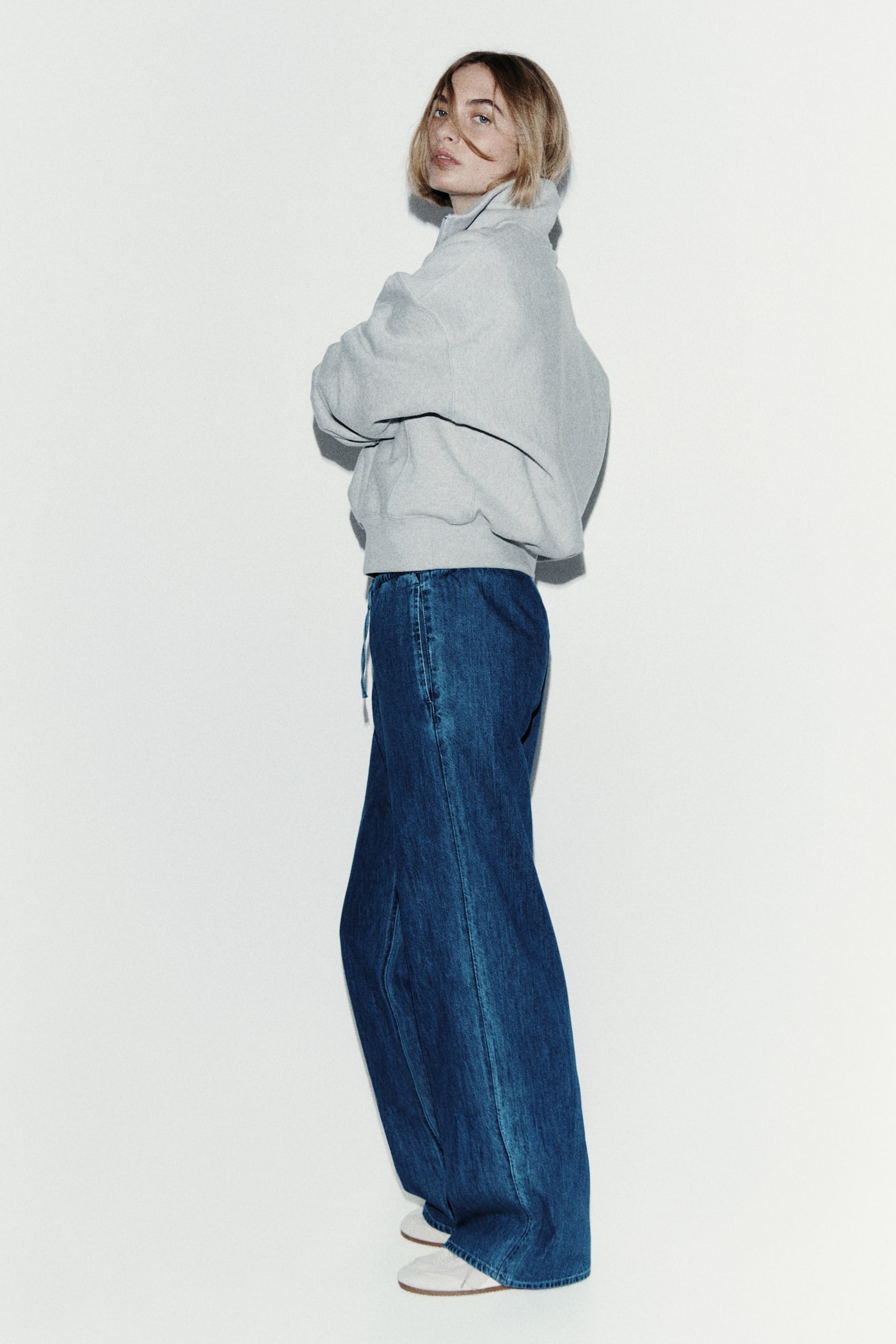 Denimbyxa med dragsko - Denimblå/Vit/Mörk denimblå/Ljus denimblå - 8