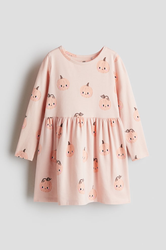 Katoenen jurk met print - Perzik/pompoenen/Zwart/strik/Lichtroze/hartjes/Blauw/bloemen/Roze/bloemen/Lichtbeige/ballerina‘s/Roze/bloemen/Beige/hartjes - 1