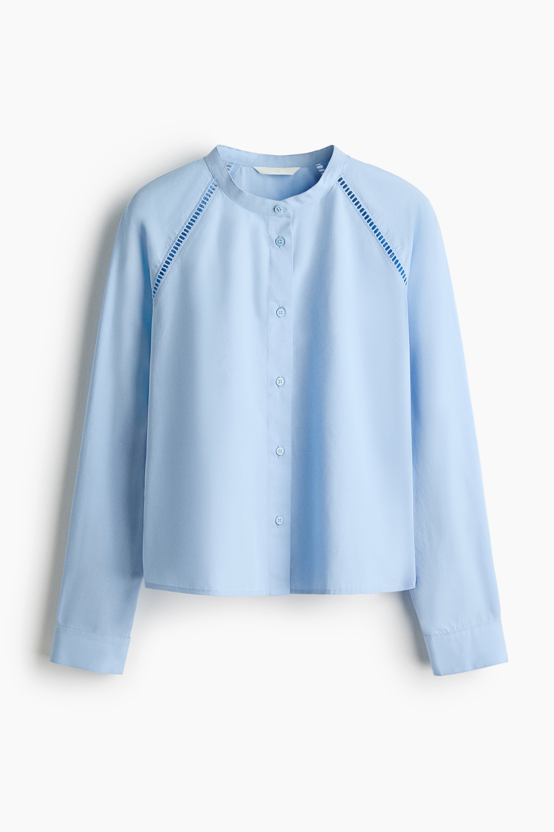 Ladder-lace-detail cotton blouse - Light blue/Olive green