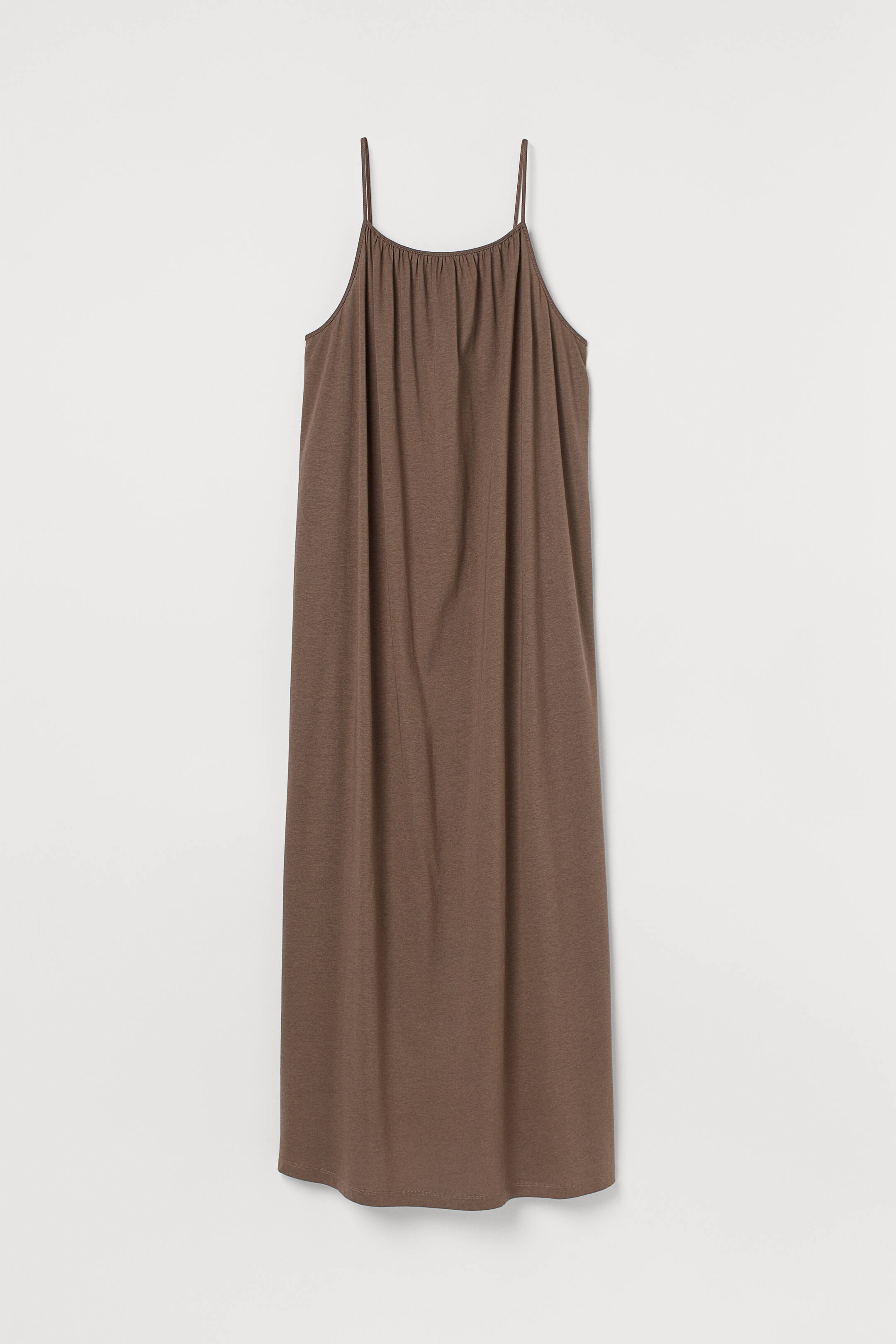 Sleeveless maxi dress - Square neckline - Sleeveless - Dark greige 