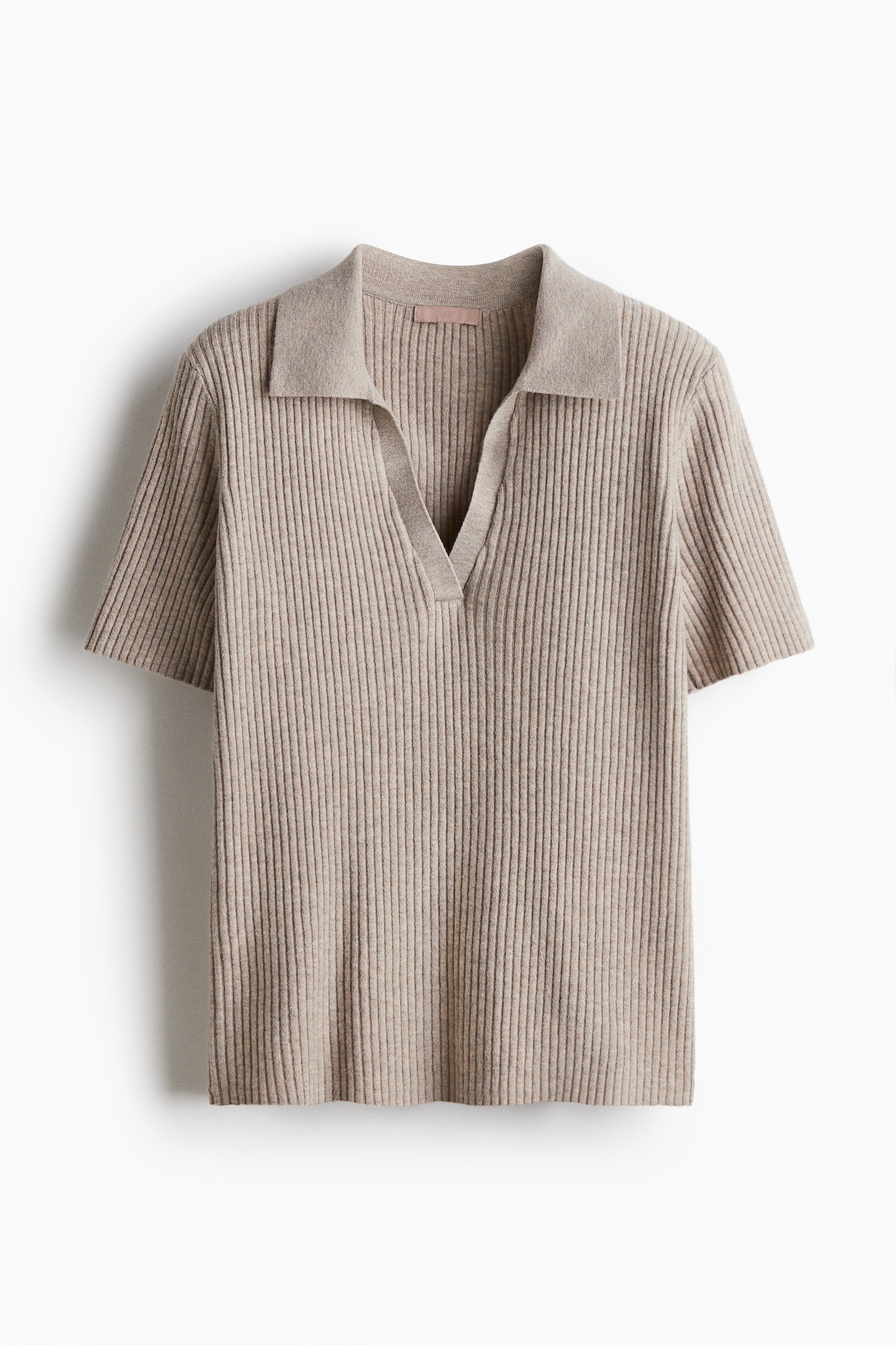 Rib-Knit Polo Shirt - Beige melange