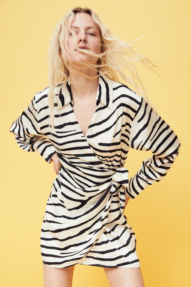 Satin wrapover shirt dress - Cream/Zebra print/Black/Black/Zebra-print/Orange/dc - 1