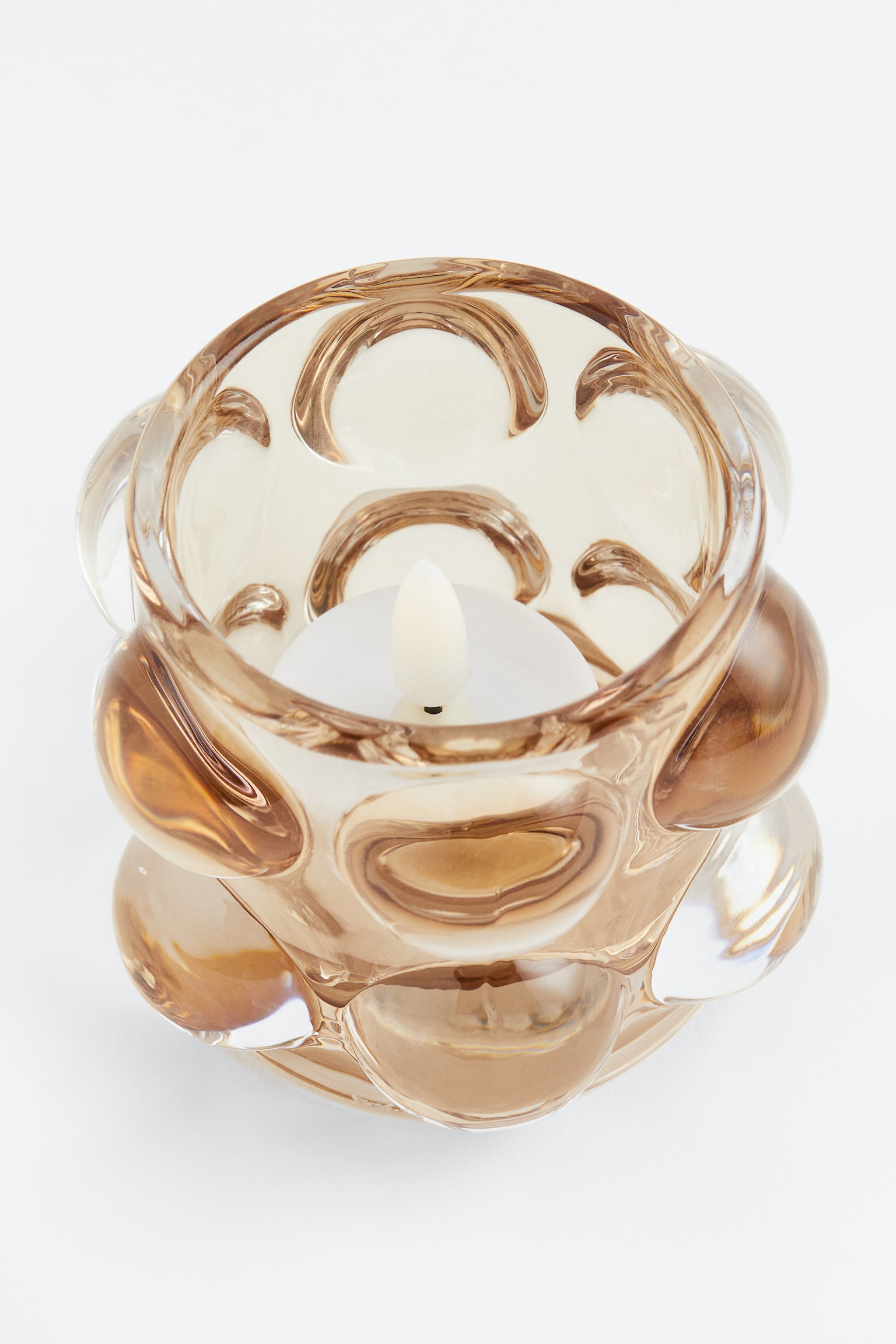 Bubbled glass tealight holder - Beige/Clear glass - 3