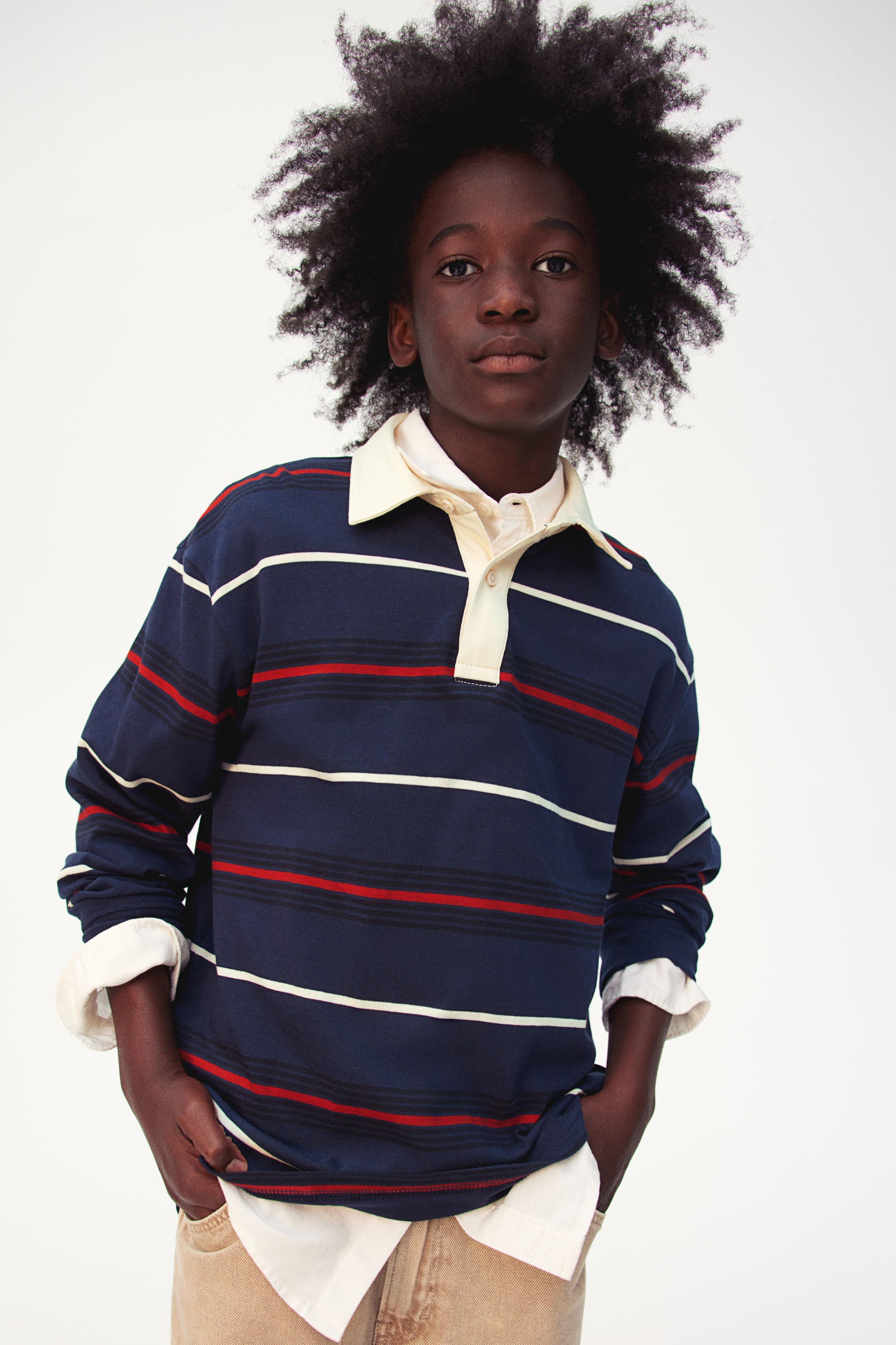 Cotton jersey rugby shirt - Navy blue/Striped - Kids | H&M GB