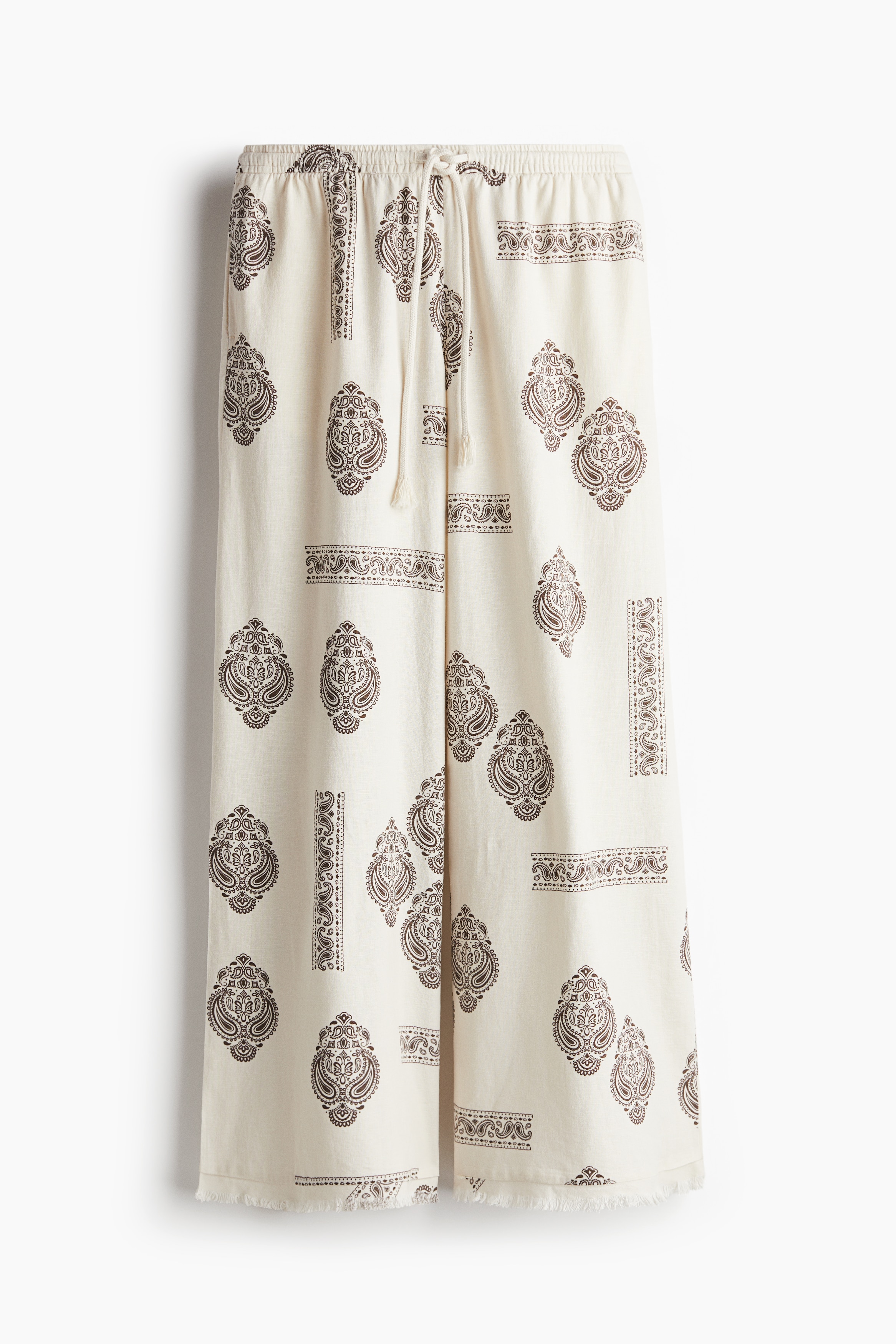 Pantaloni in misto lino con coulisse - Beige chiaro/motivi cashmere/Bianco/righe/Rosa scuro/Grigio scuro