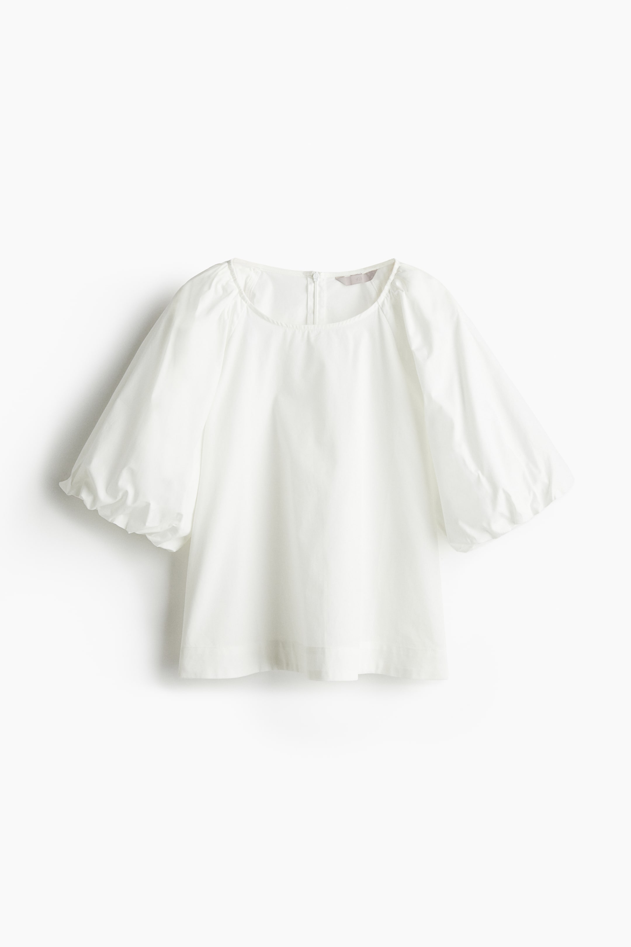 Puff-sleeved Blouse - Round Neck - Short sleeve - White - Ladies | H&M US