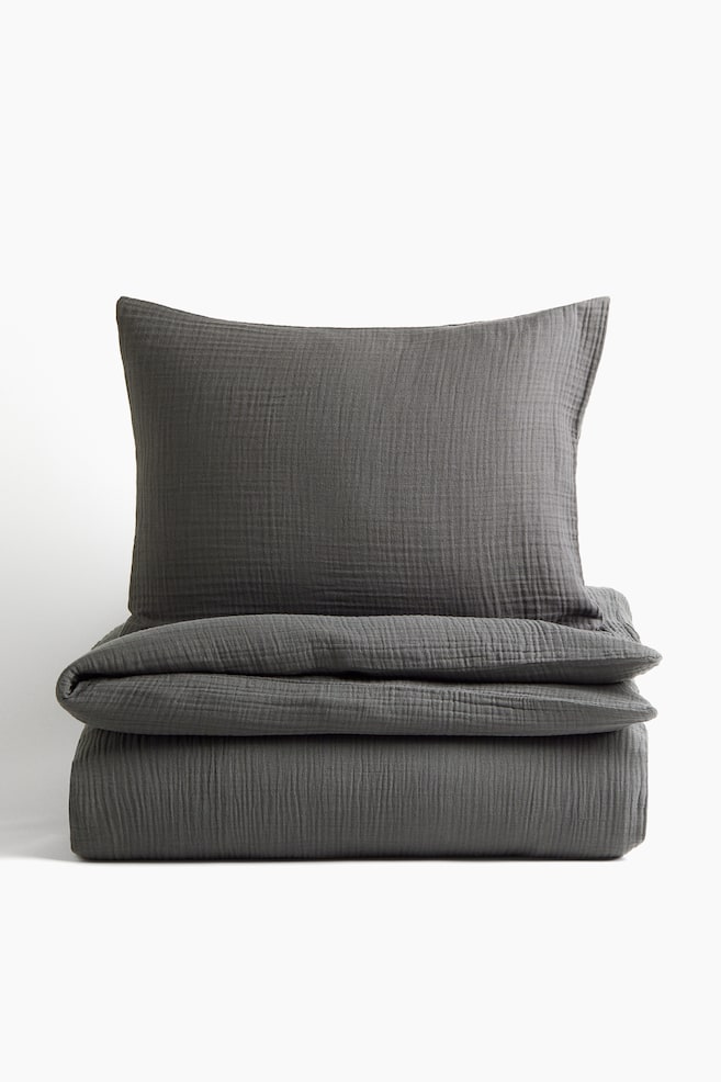 Muslin Twin Duvet Cover Set - Charcoal gray/White/Light beige/Dusty pink/Green/Light taupe/Taupe - 1