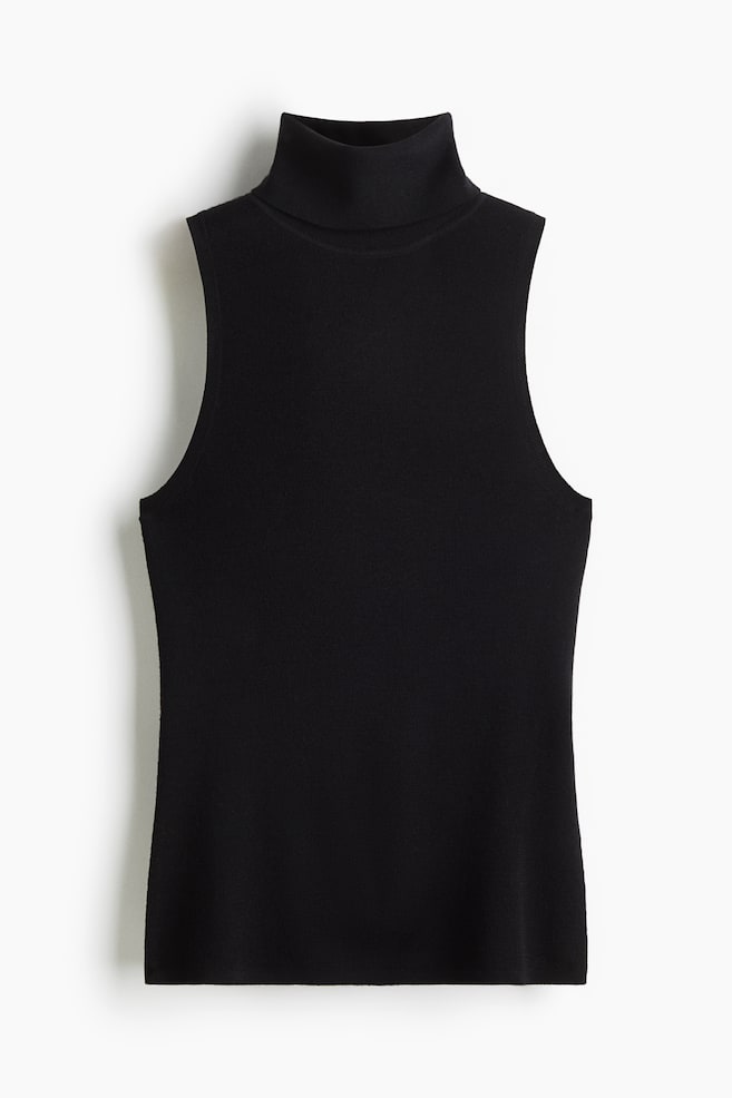 Polo-neck wool top - Black/Dark brown - 1
