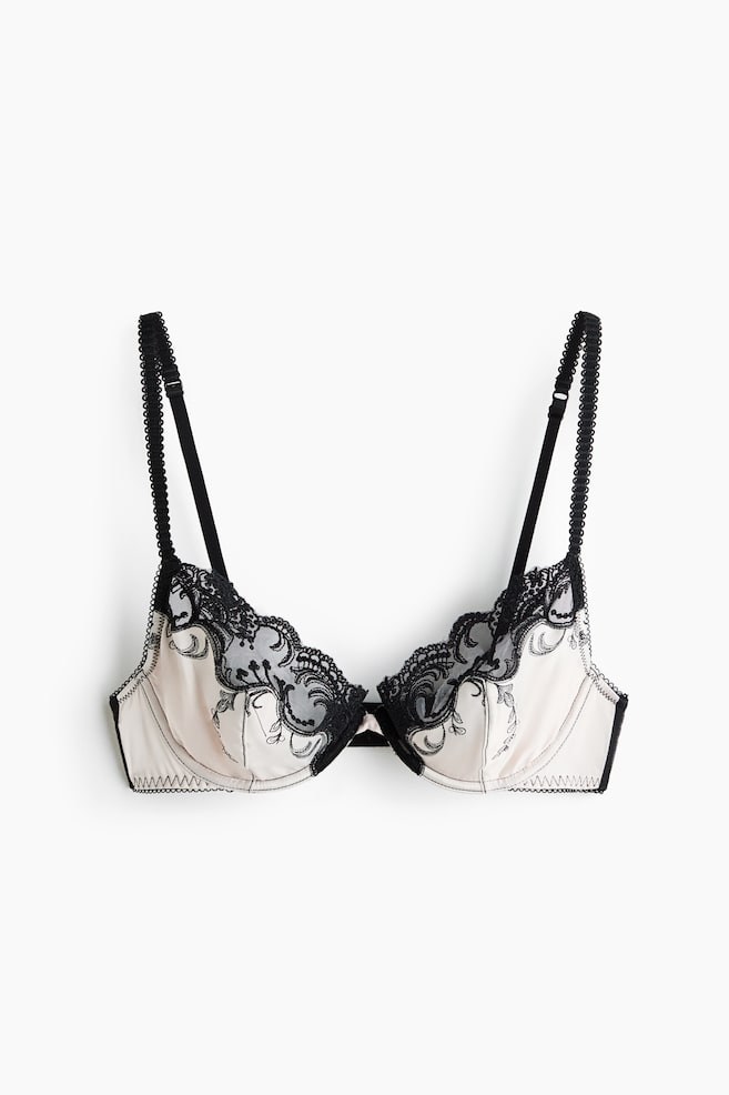 Underwired satin bra - Light beige/Black - 1