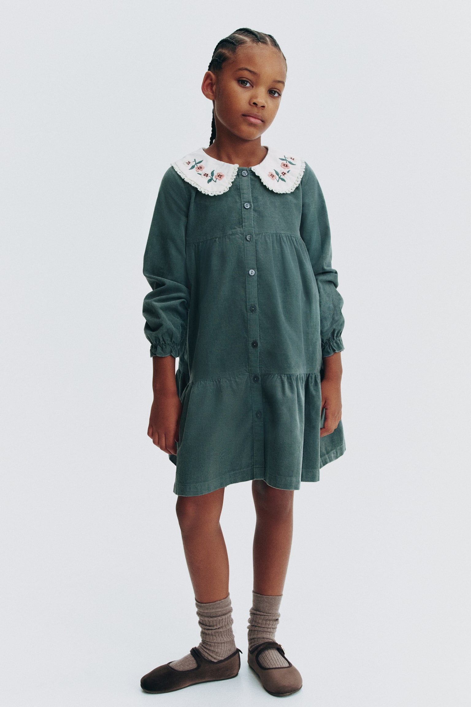 Детское платье H&M Cotton Corduroy, цвет: Пыльный зелёный — фото 2