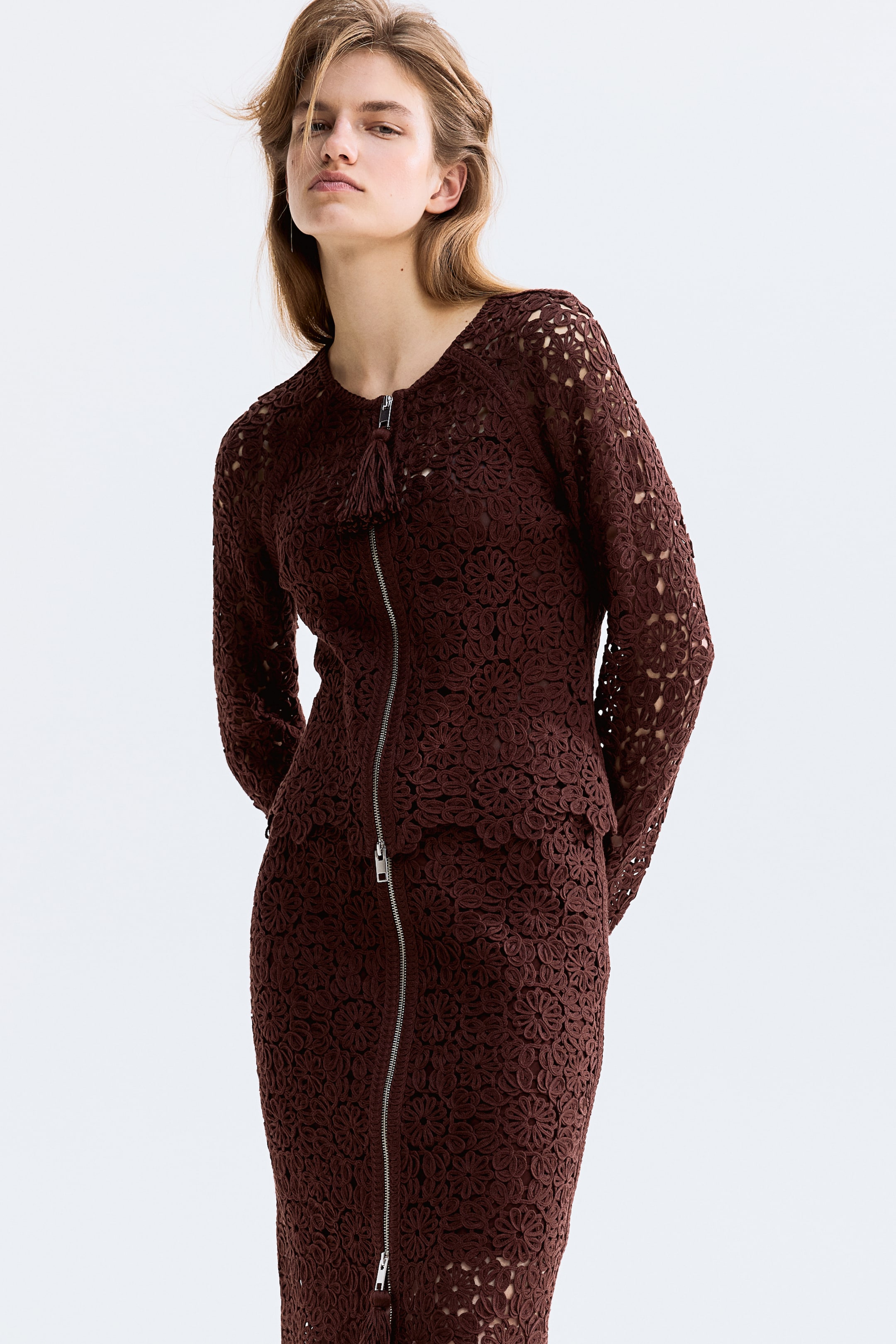 Crochet-look cardigan