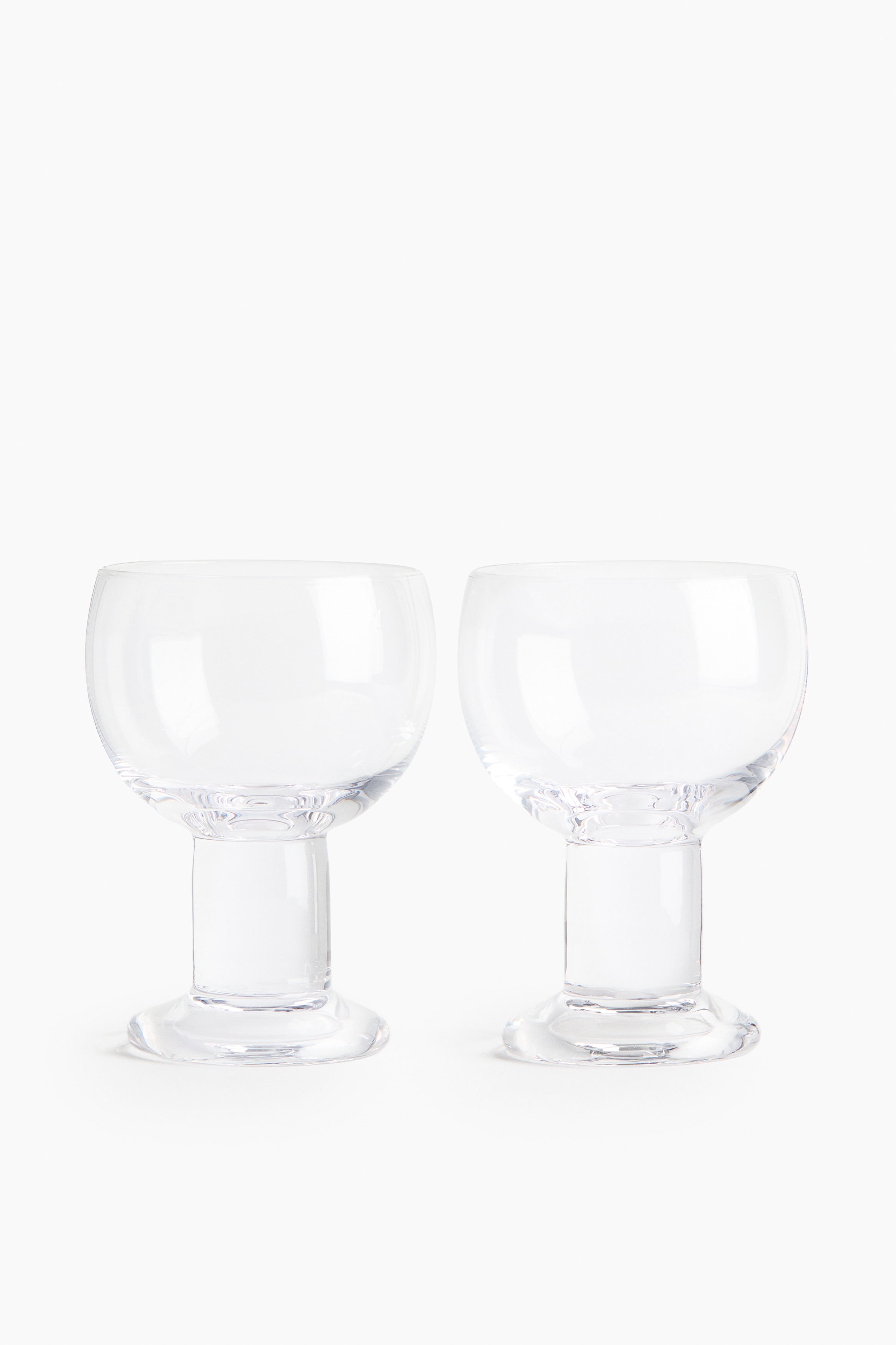 2-pak mundblæst vinglas - Transparent/Transparent/Olivengrøn/Lys rosa