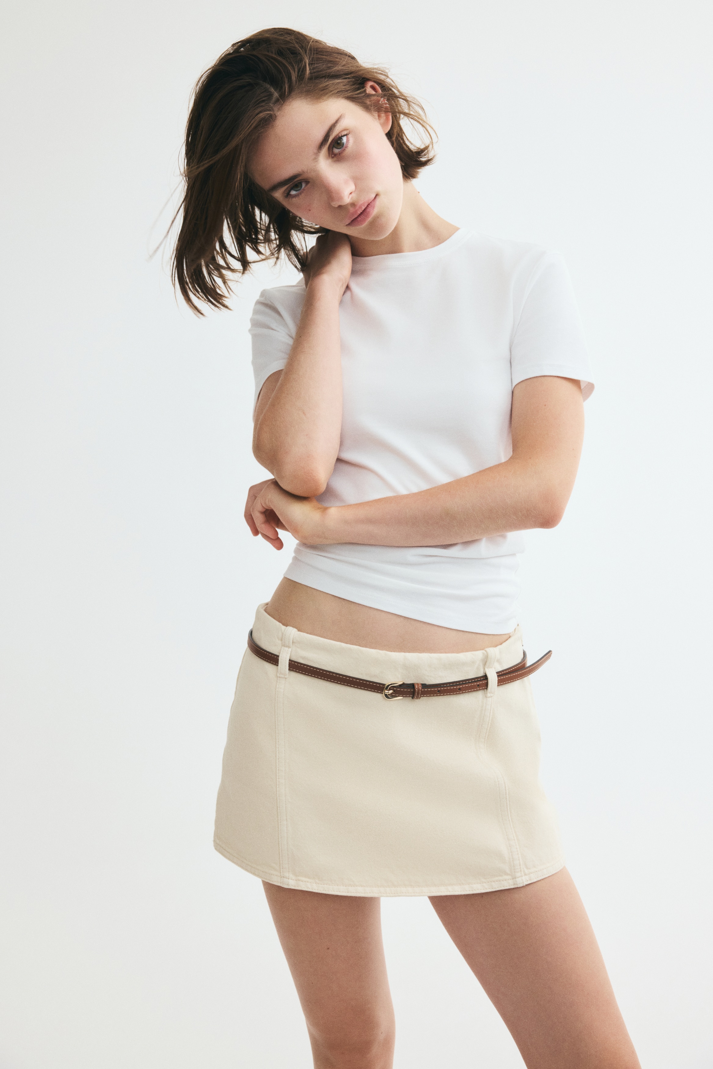 Denim Skort - Cream/Black