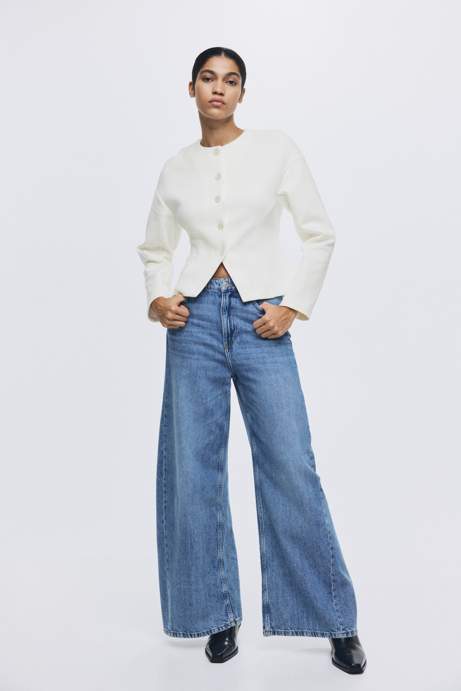 Collarless scuba blazer - White - 3