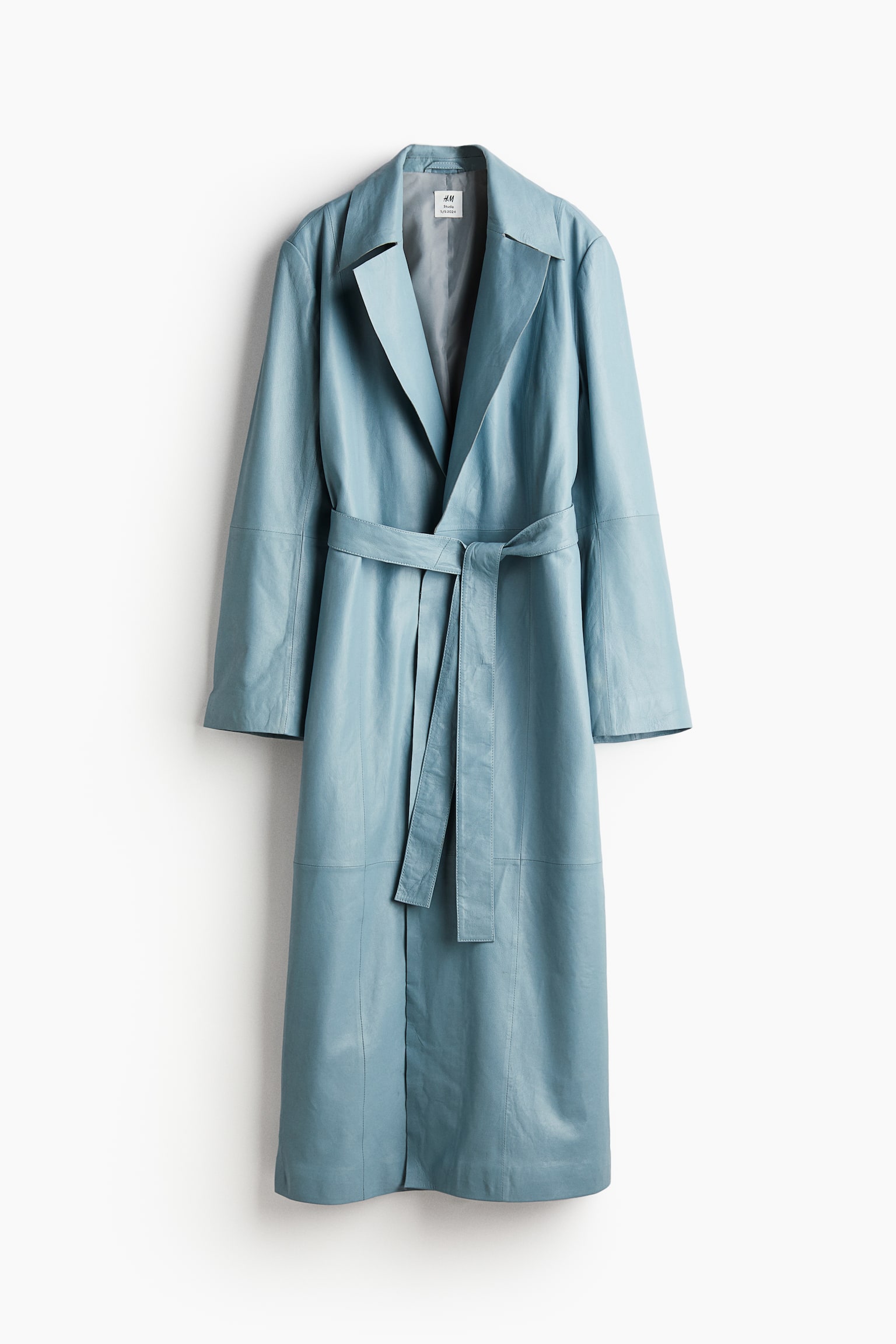 Leather Tie Belt Coat - Blue - 2